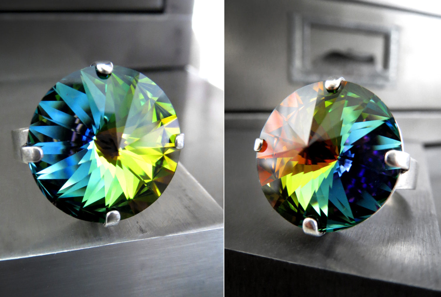 Round Rainbow Crystal Ring