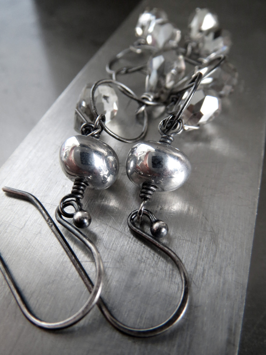 LITTLE RAIN CLOUDS - Teardrop Earrings on Oxidized Silver Chain