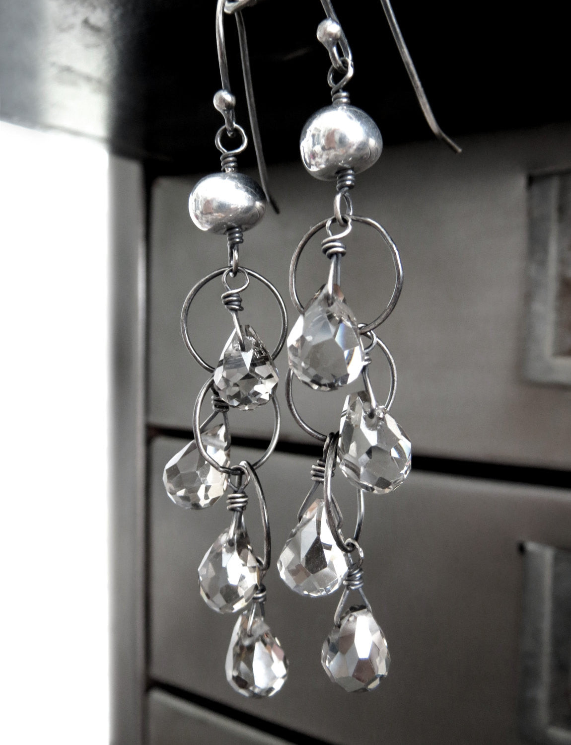 LITTLE RAIN CLOUDS - Teardrop Earrings on Oxidized Silver Chain
