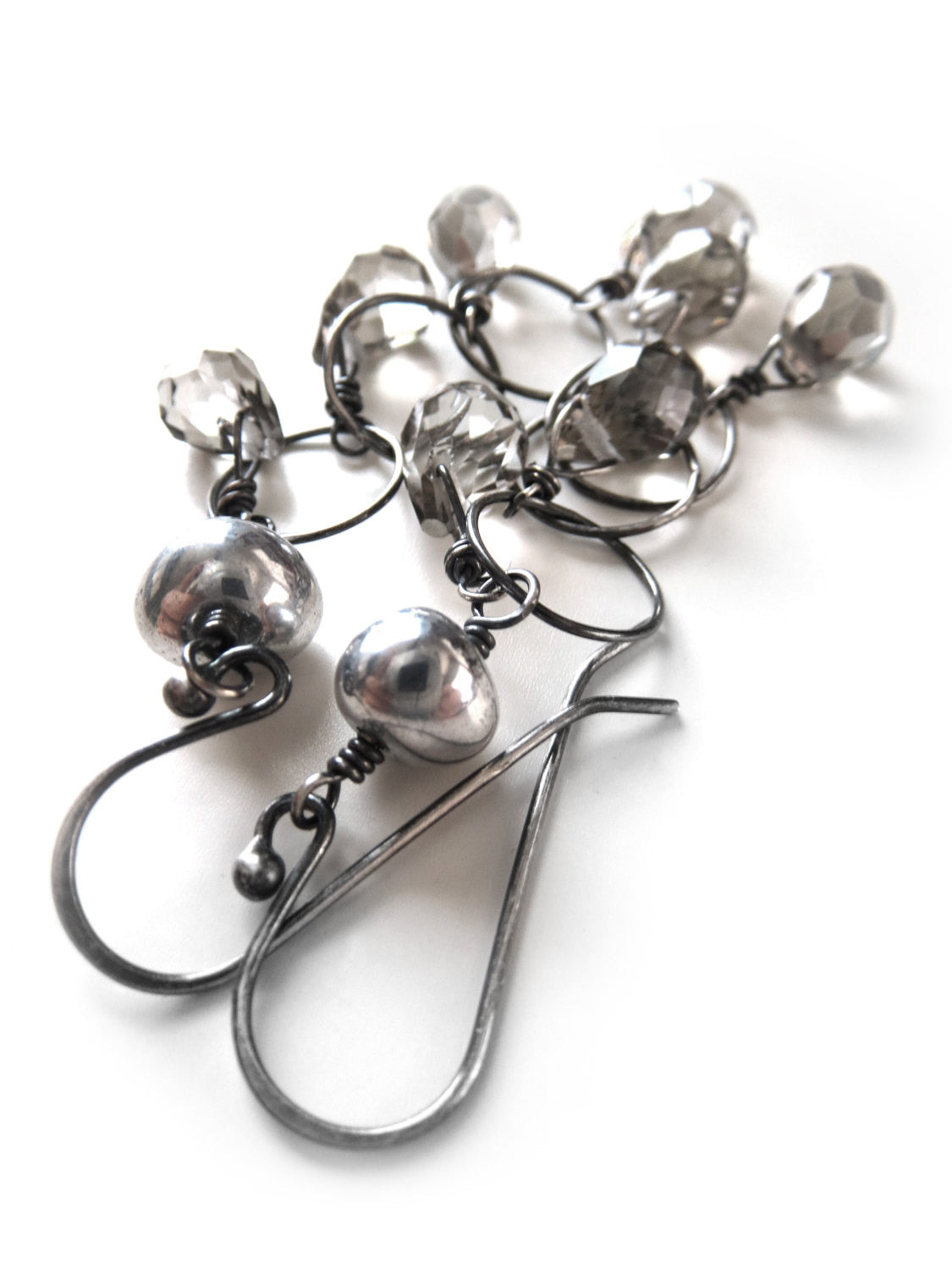 LITTLE RAIN CLOUDS - Teardrop Earrings on Oxidized Silver Chain