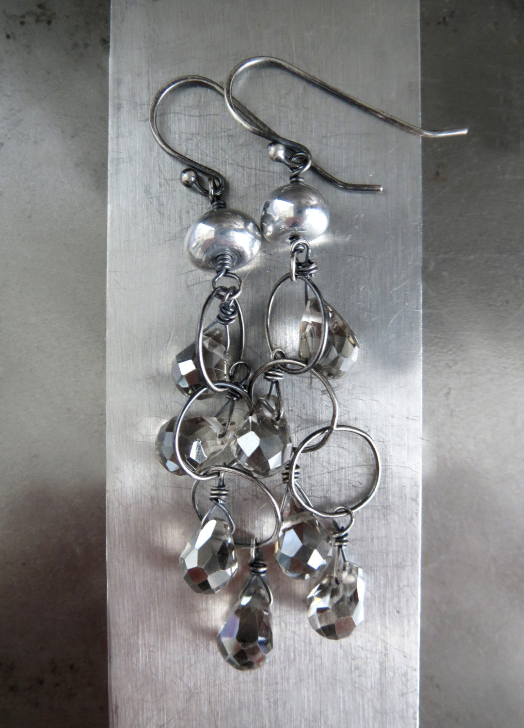 LITTLE RAIN CLOUDS - Teardrop Earrings on Oxidized Silver Chain