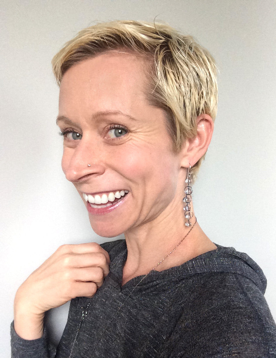 LITTLE ORBS - Soft Grey Glass Drop Earrings on Oxidized Silver Chain