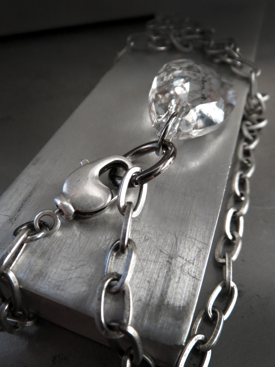 DISTRESSED -  Crystal Silver Patina Teardrop Necklace