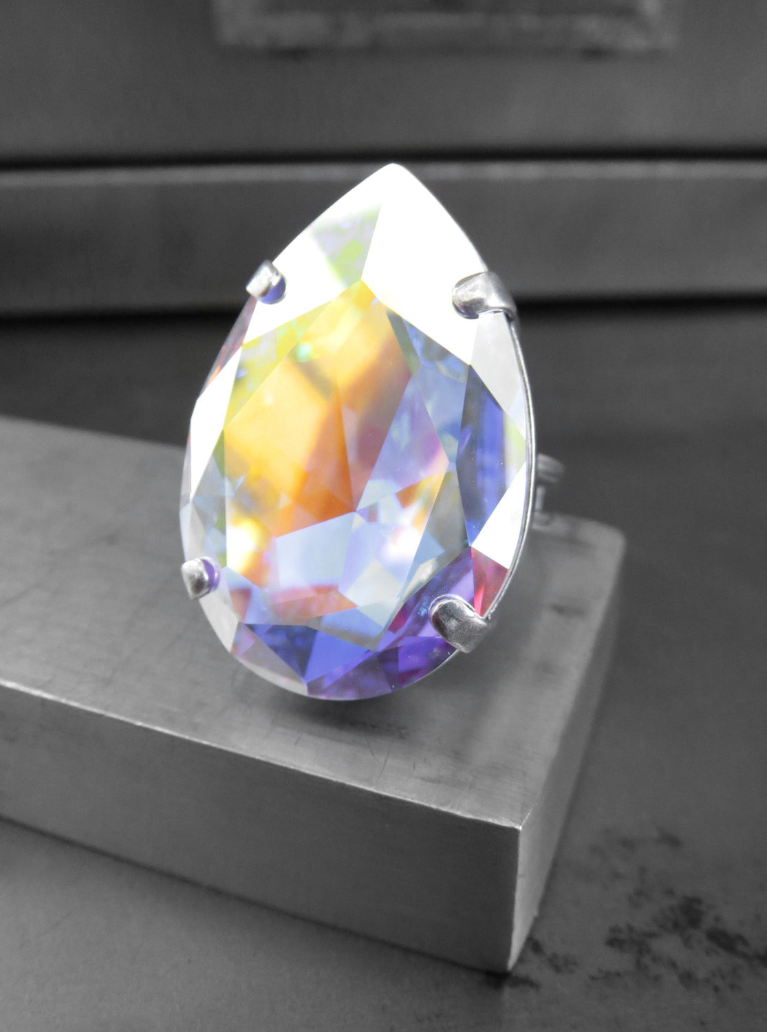MESMERIZE - Large Shimmer Teardrop Crystal Ring