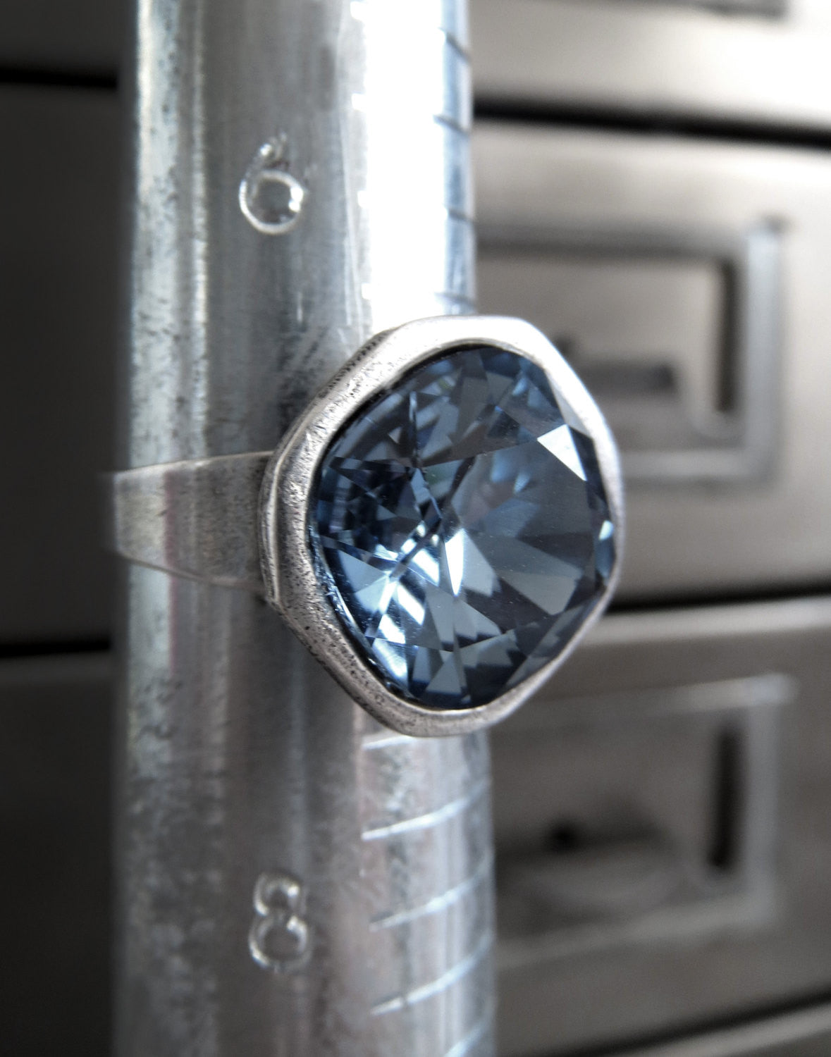 CAROLINA BLUE - Sky Blue Crystal Ring with Silver Adjustable Band