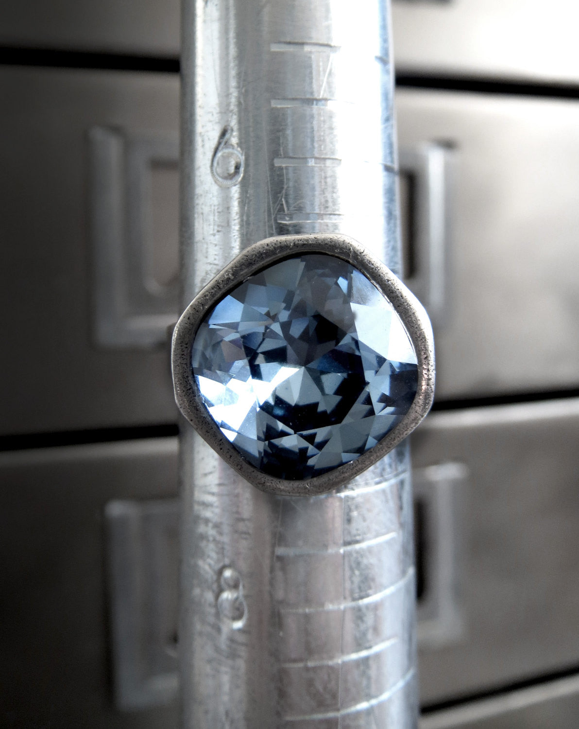 CAROLINA BLUE - Sky Blue Crystal Ring with Silver Adjustable Band