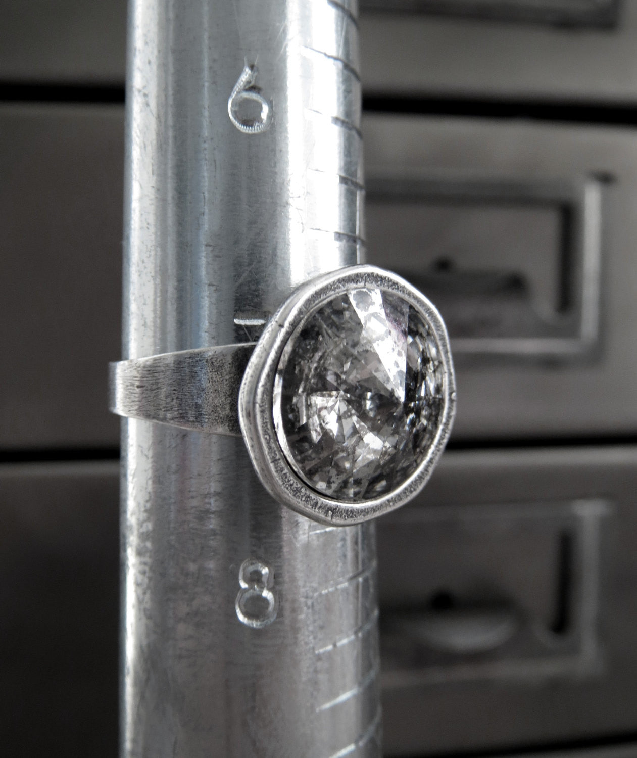 MERCURY MOON - Silver Patina Crystal Rivoli Ring