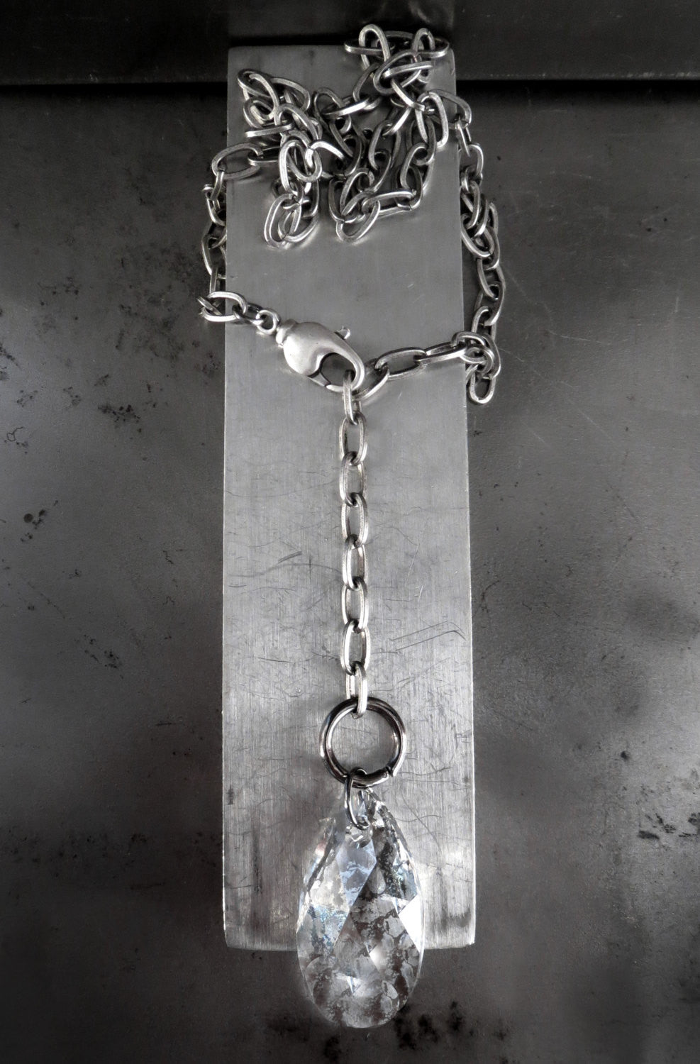 DISTRESSED -  Crystal Silver Patina Teardrop Necklace