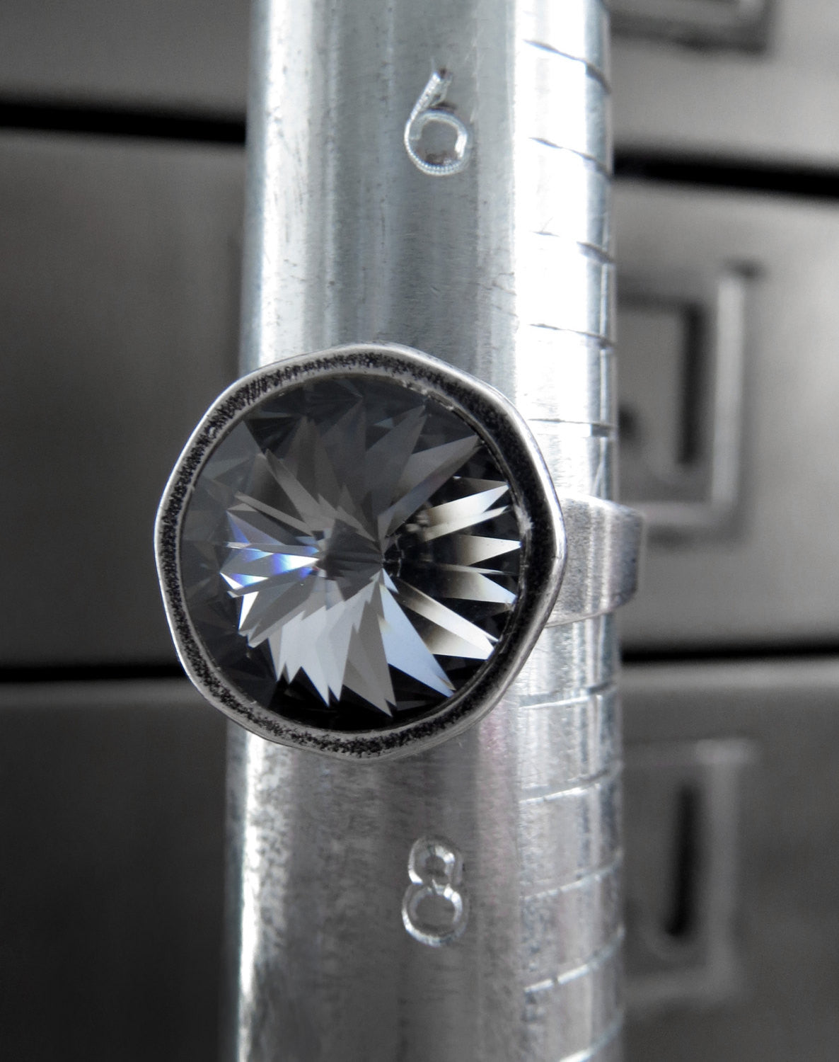 Black Night Round Crystal Ring
