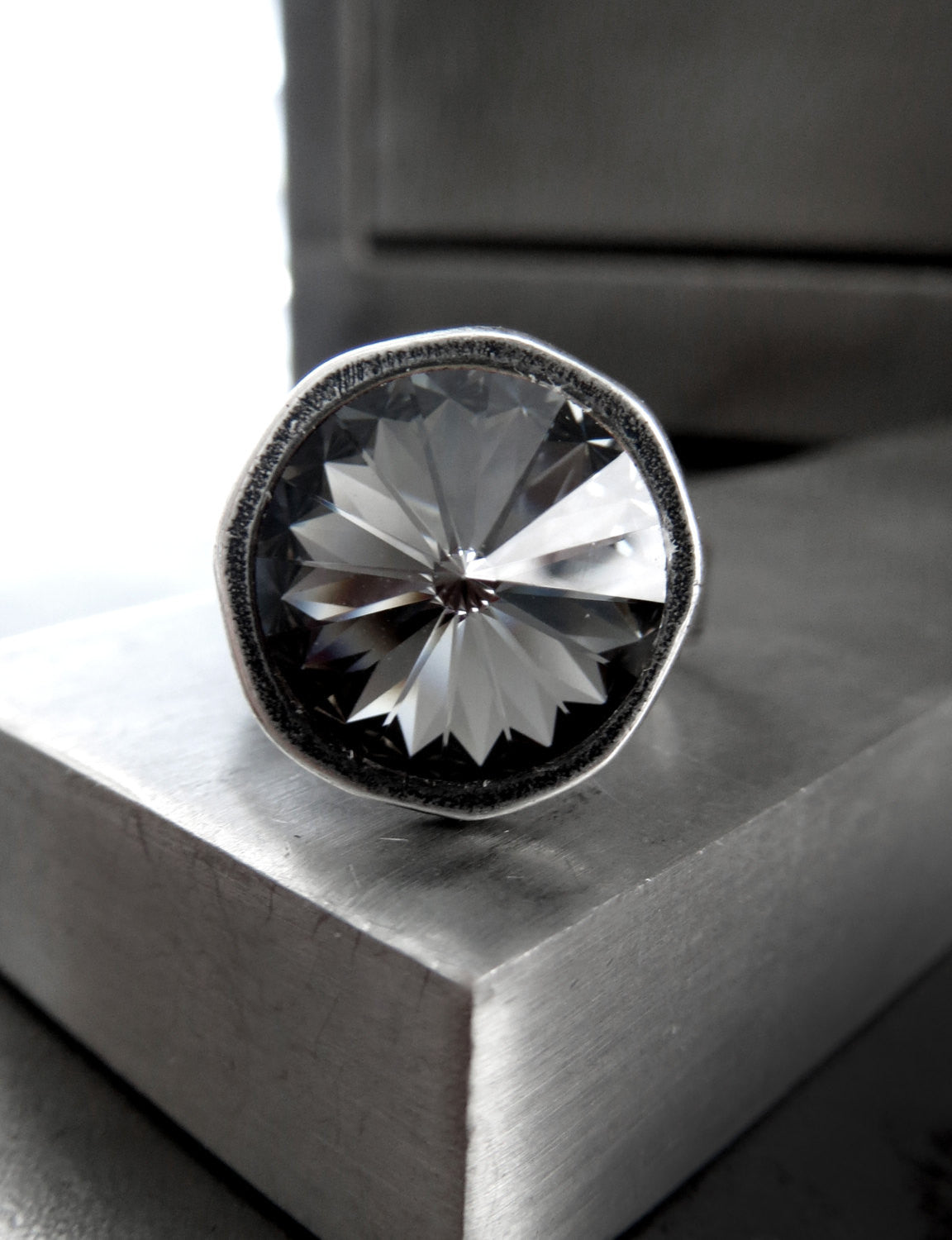 Black Night Round Crystal Ring