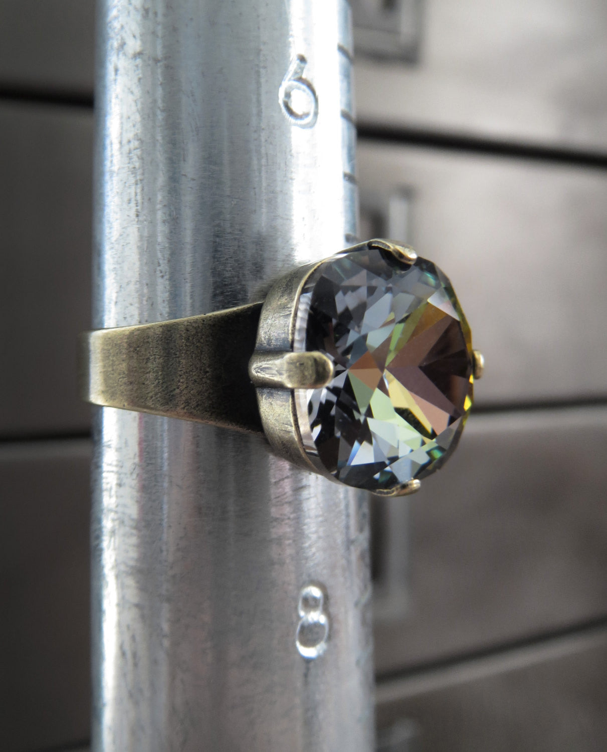 MIST + MOSS - Earthy Crystal Ring with Antiqued Brass