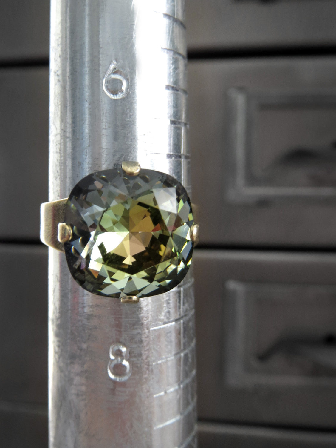 MIST + MOSS - Earthy Crystal Ring with Antiqued Brass
