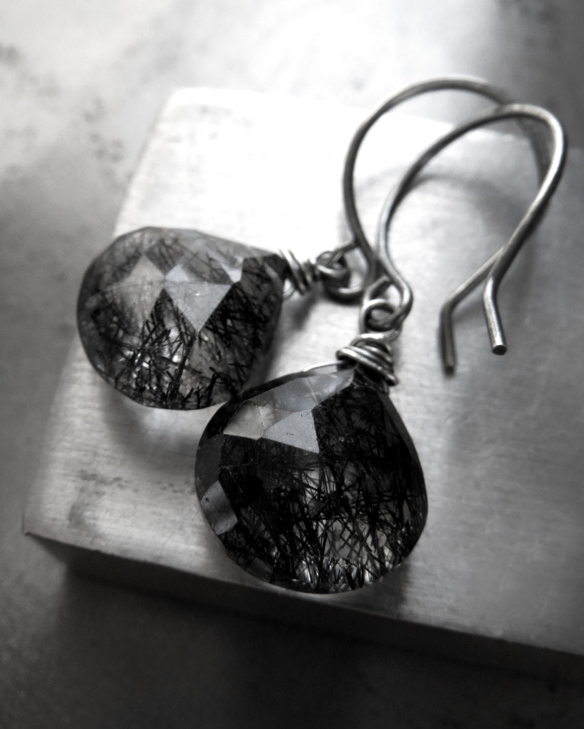 RAVEN - Black Tourmalinated Quartz Earrings