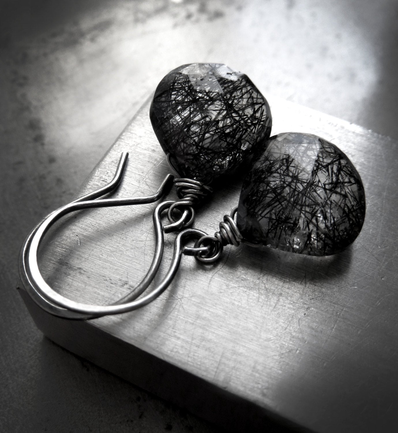 RAVEN - Black Tourmalinated Quartz Earrings