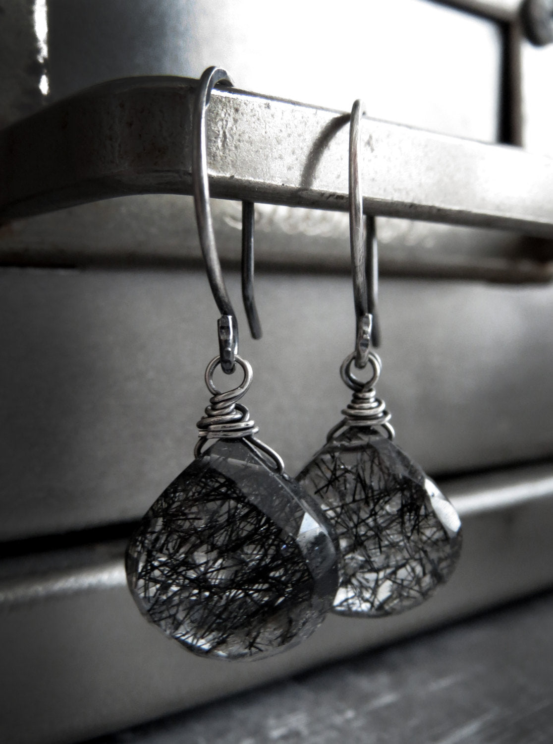 RAVEN - Black Tourmalinated Quartz Earrings
