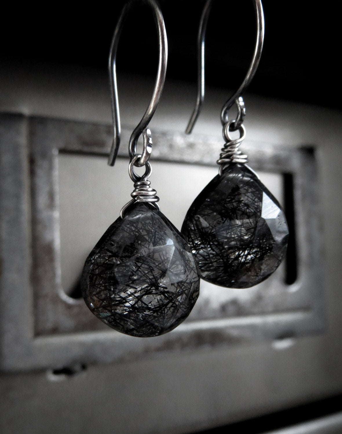 RAVEN - Black Tourmalinated Quartz Earrings