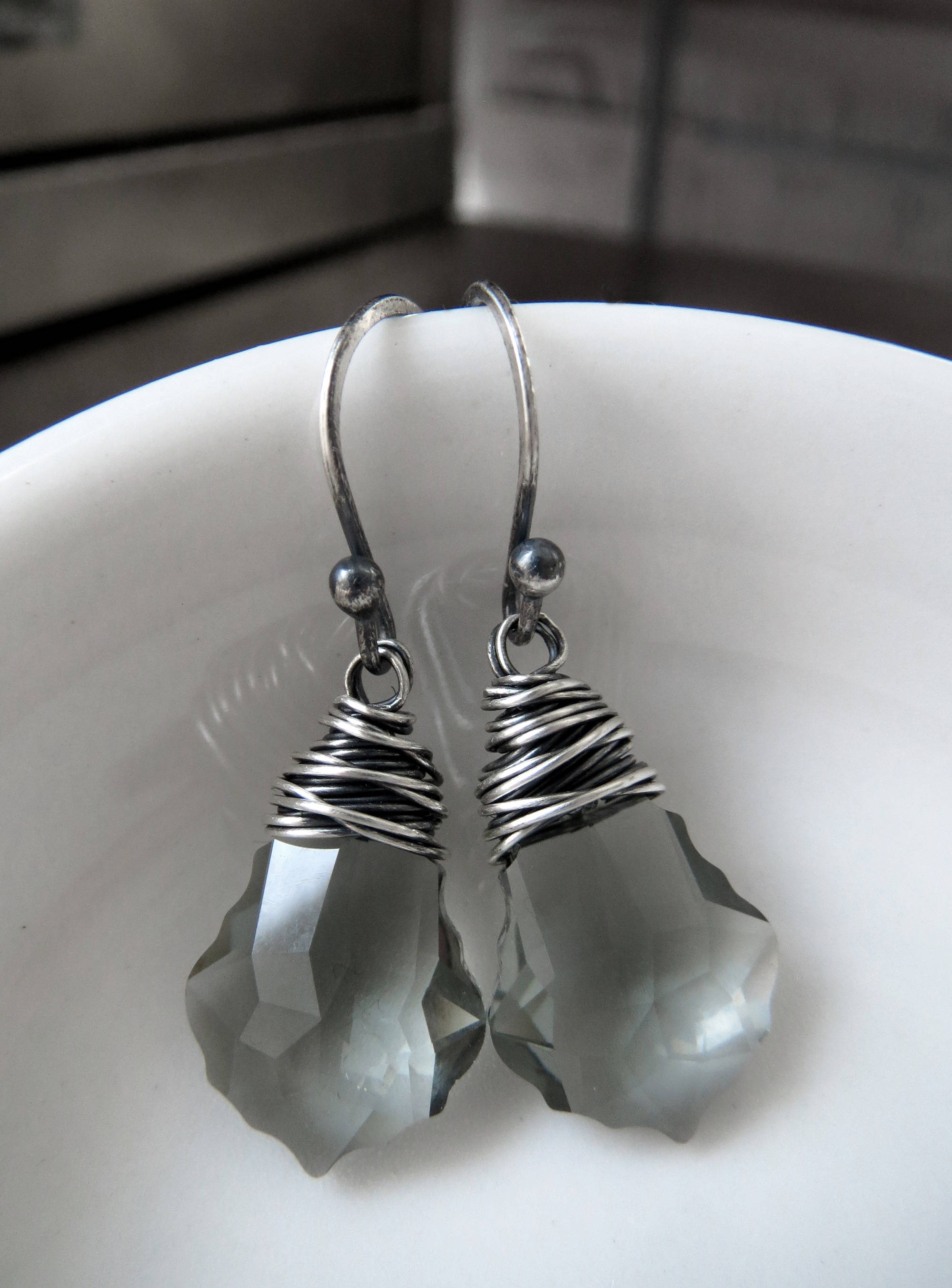 BAROQUE - Black Diamond Crystal Earrings with Wire Wrapping