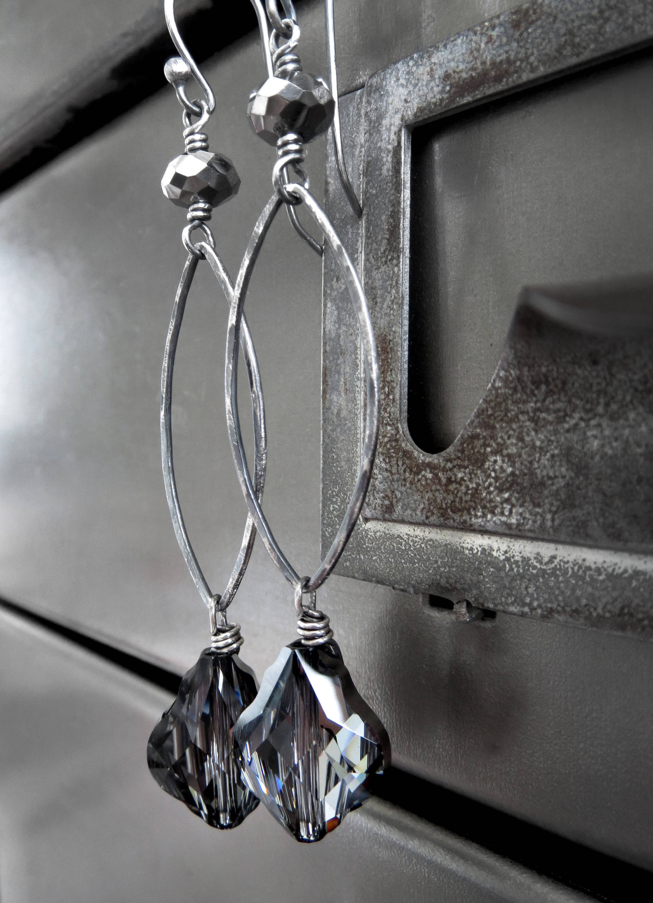 DARK BAROQUE - Charcoal Crystal Earrings with Oxidized Silver