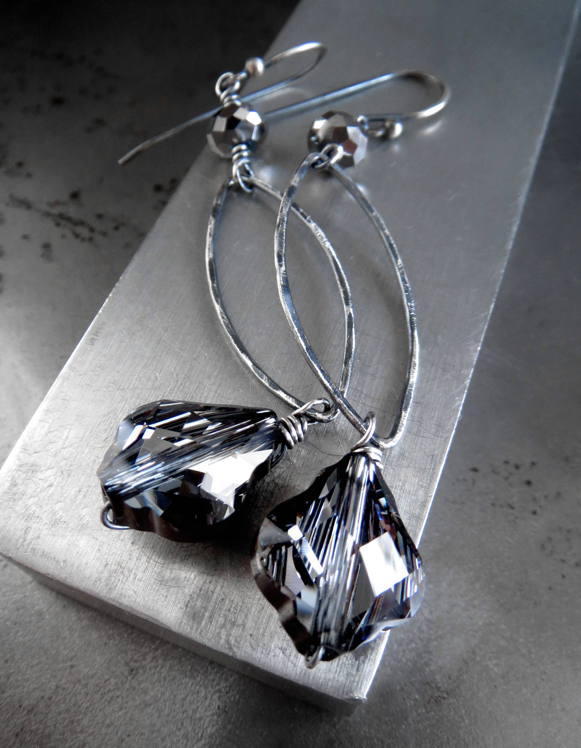 DARK BAROQUE - Charcoal Crystal Earrings with Oxidized Silver