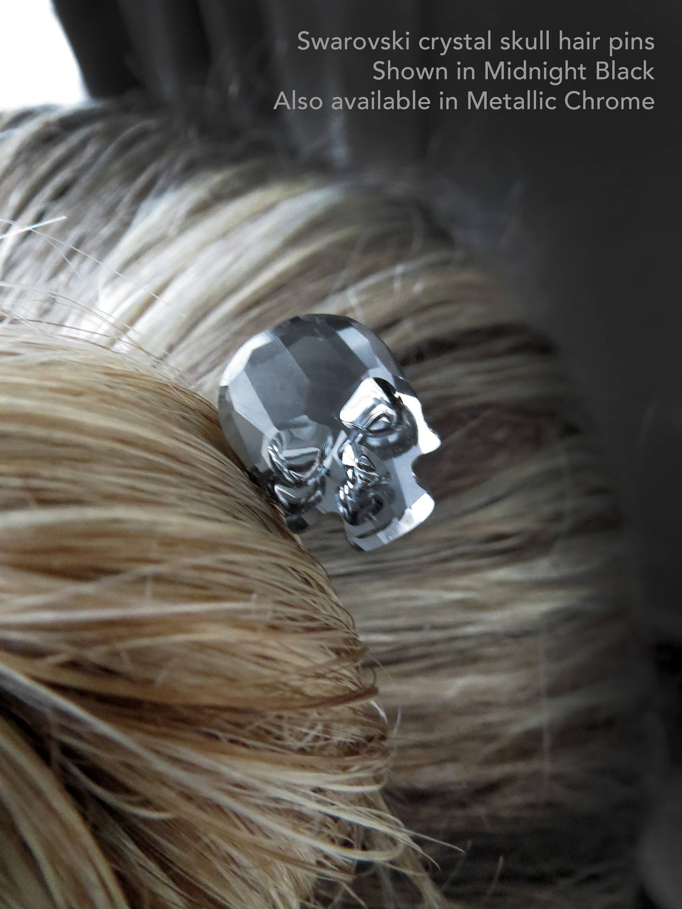 Crystal Skull Bobby Hair Pins - Silver Chrome Color, Set of 2