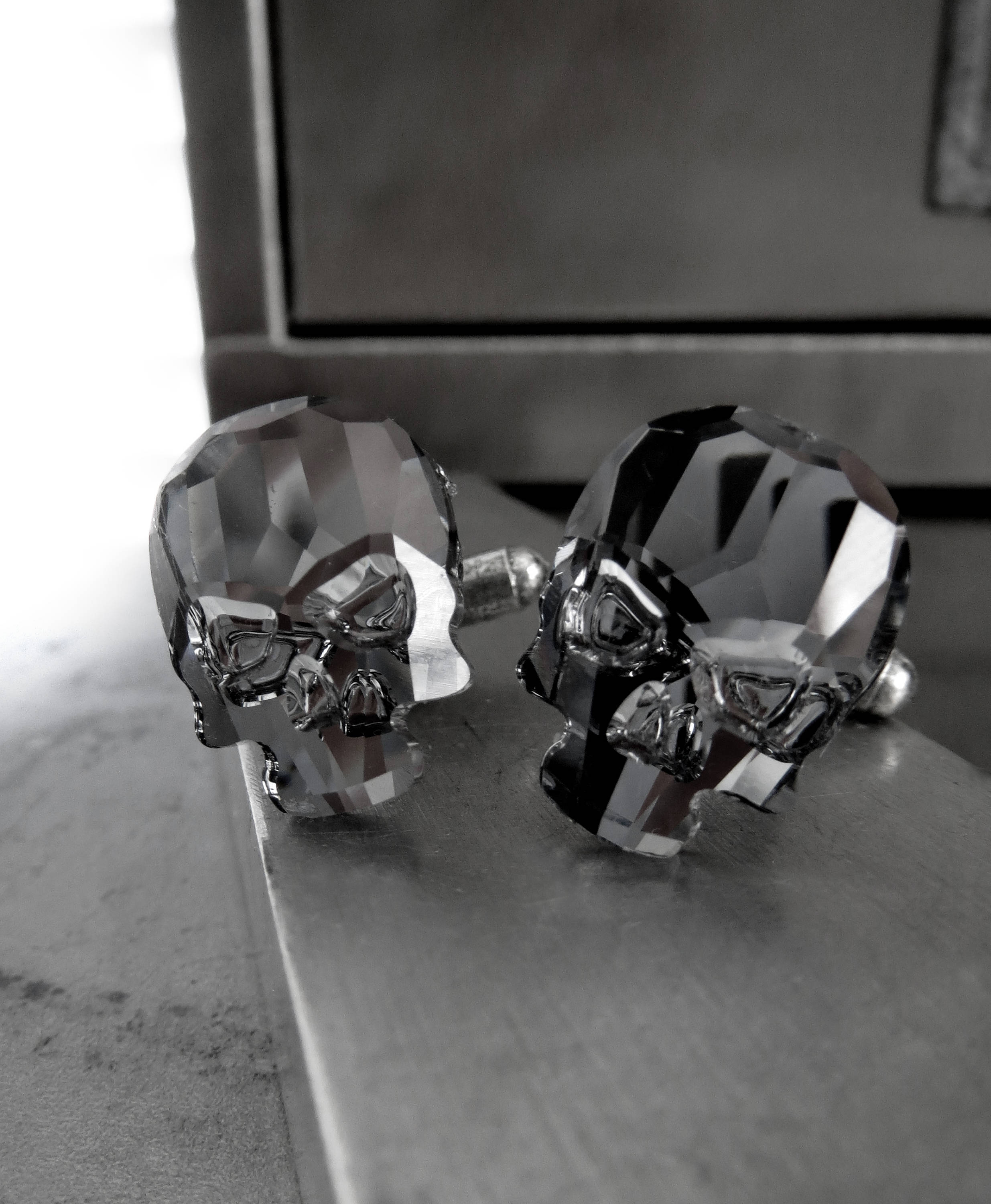 Crystal Skull Cufflinks in Black Night