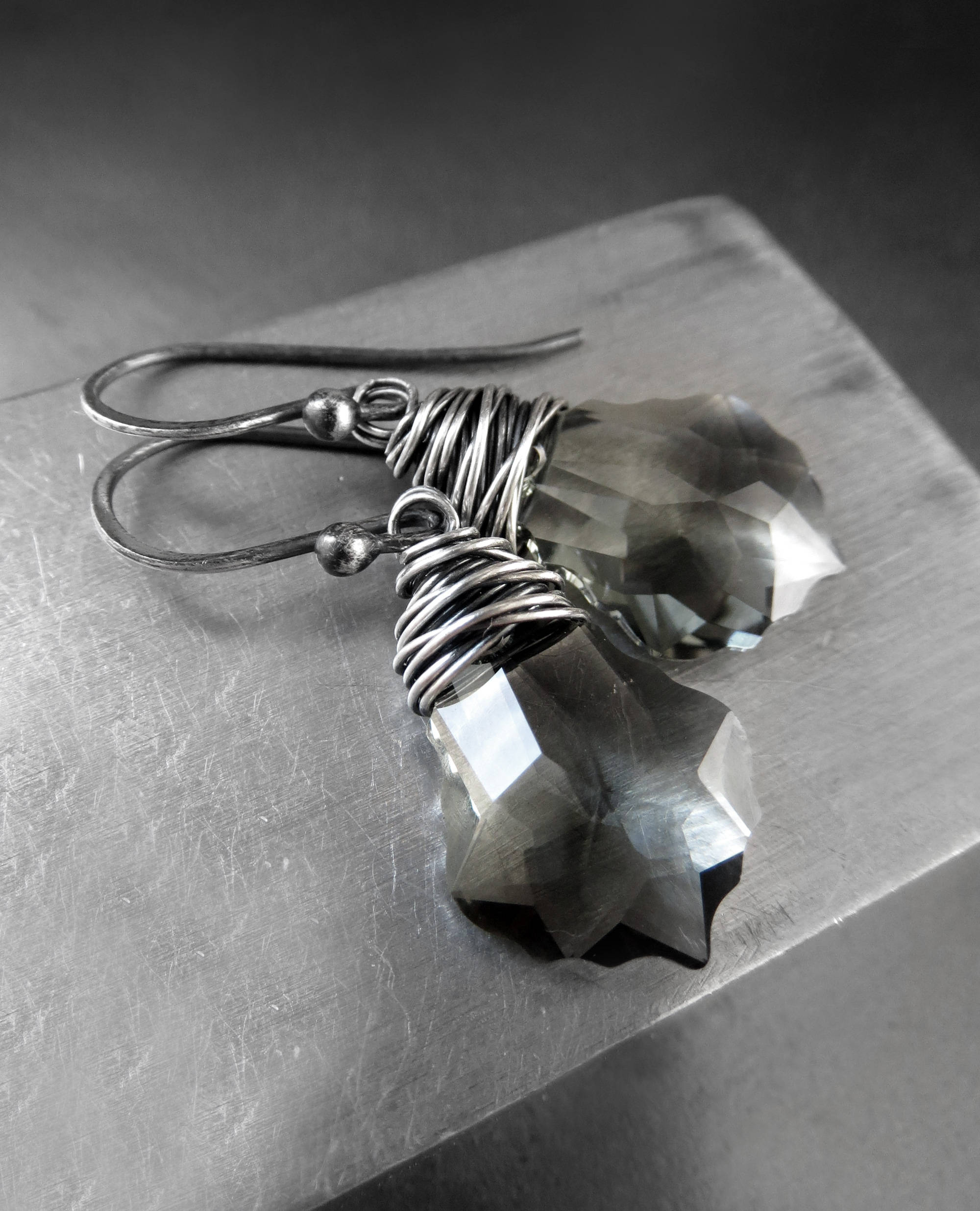 BAROQUE - Black Diamond Crystal Earrings with Wire Wrapping