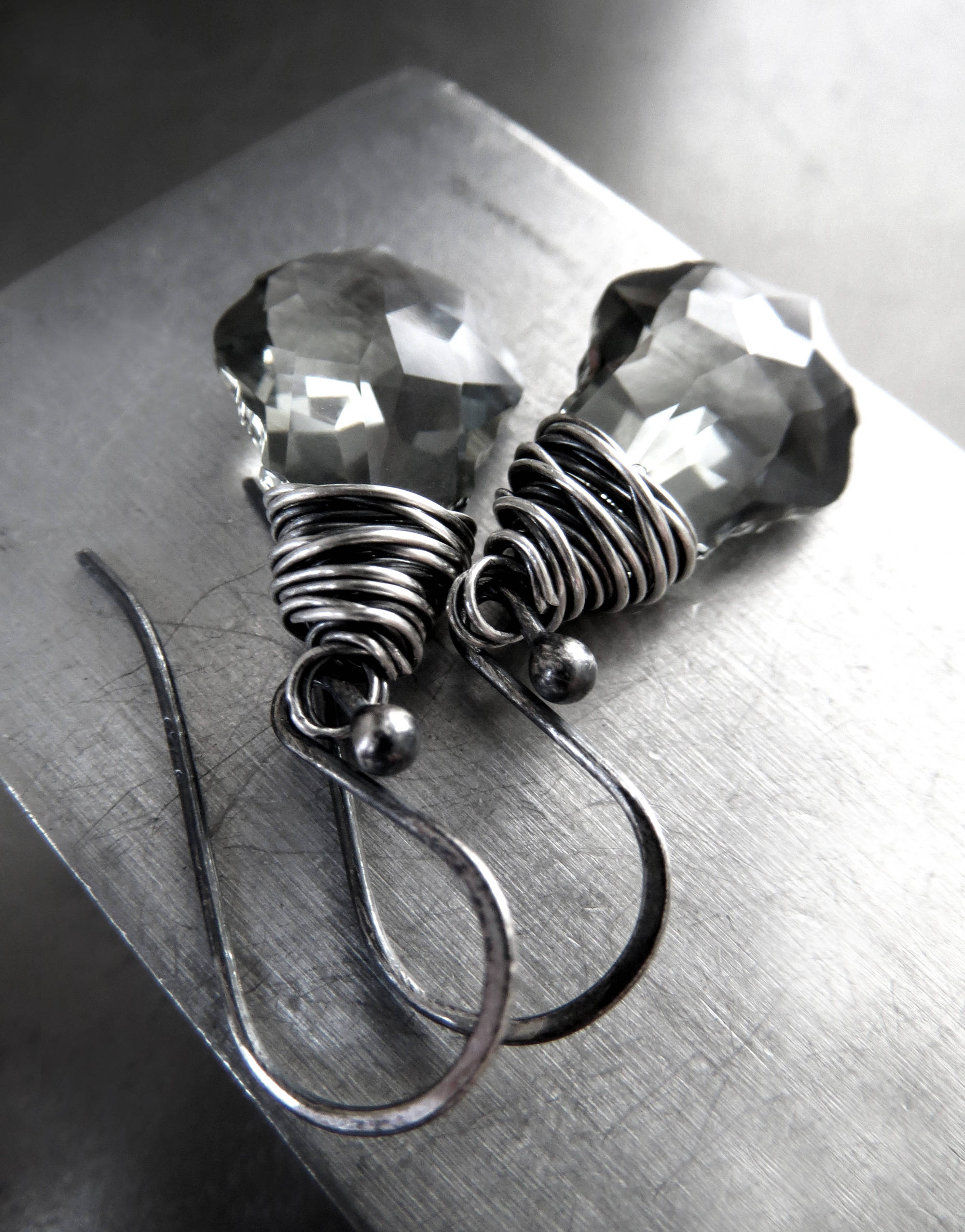 BAROQUE - Black Diamond Crystal Earrings with Wire Wrapping