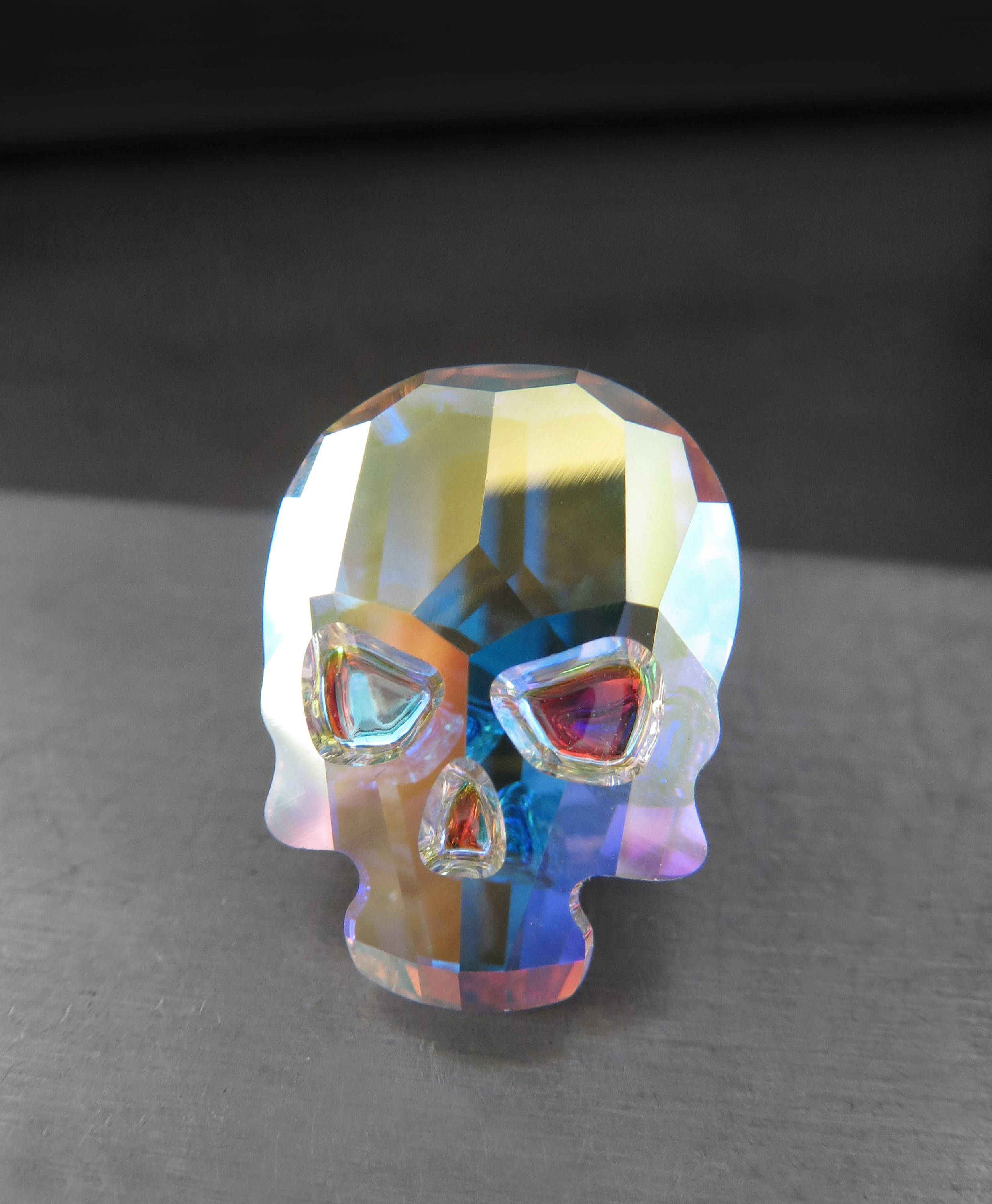 Small Sparkling Crystal Skull Pin or Magnet - Shimmer Iridescent AB
