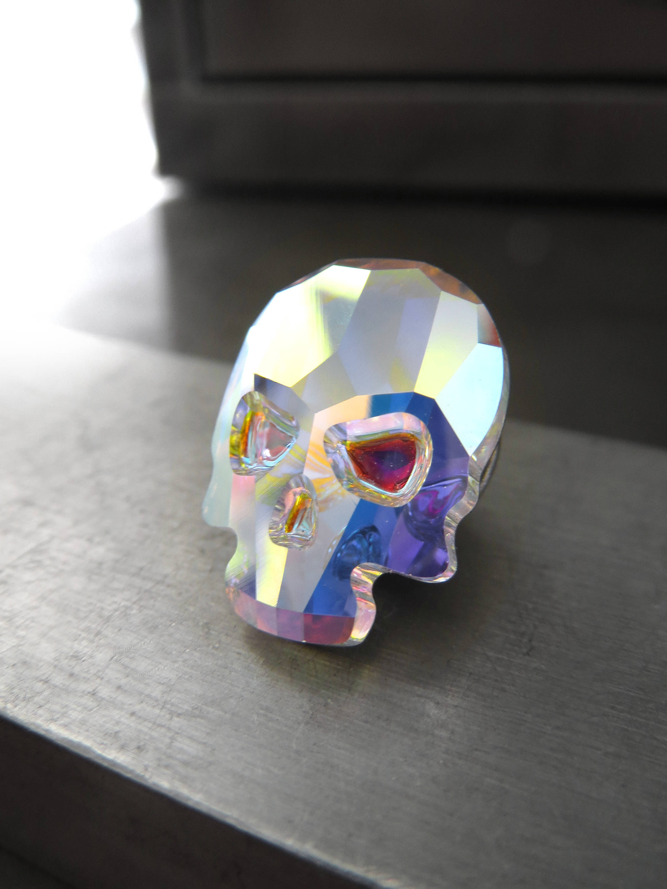 Small Sparkling Crystal Skull Pin or Magnet - Shimmer Iridescent AB
