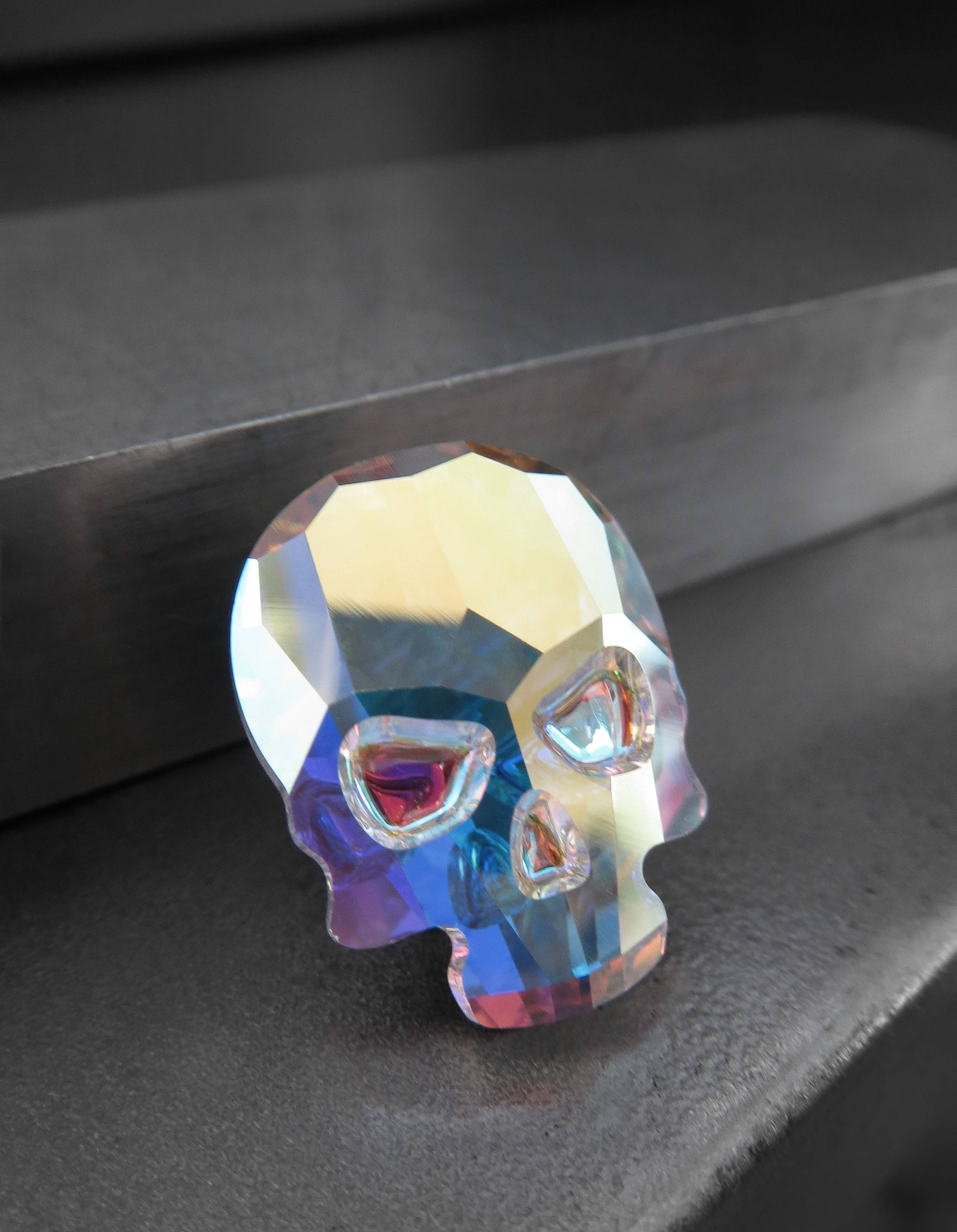 Small Sparkling Crystal Skull Pin or Magnet - Shimmer Iridescent AB