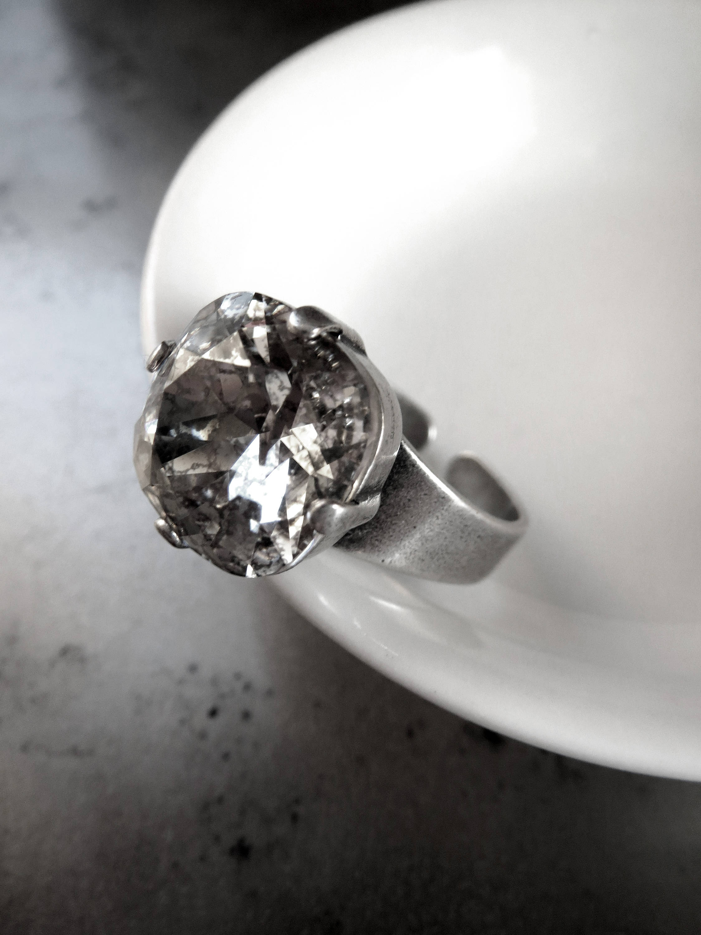 SALE - MERCURY - Silver Patina Crystal Ring