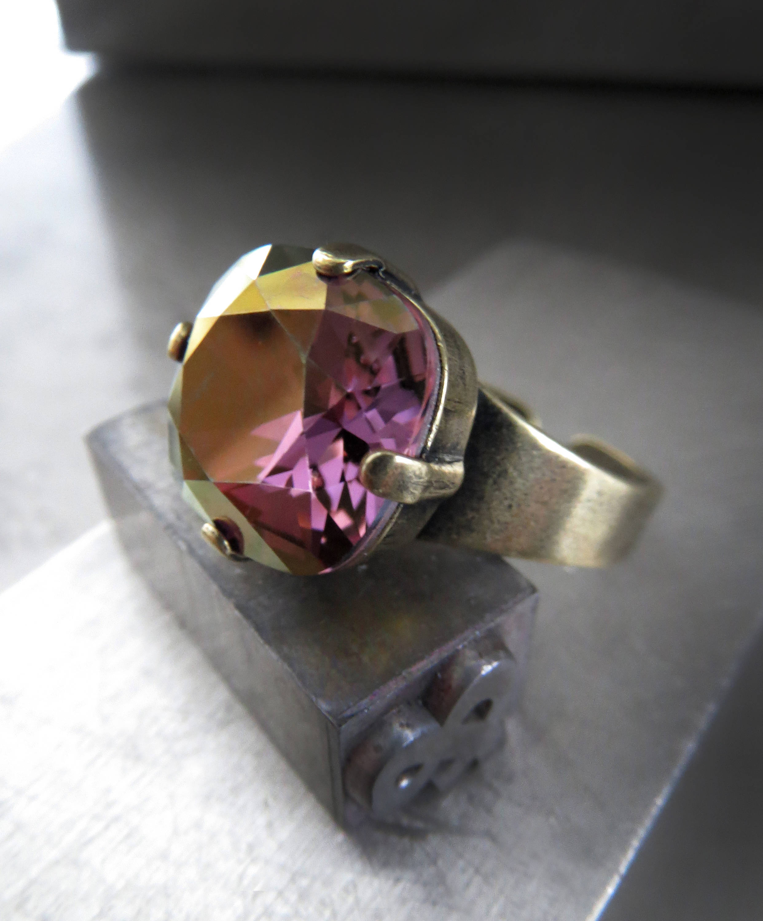 SALE - Gilded Royal Lilac Purple Crystal Ring