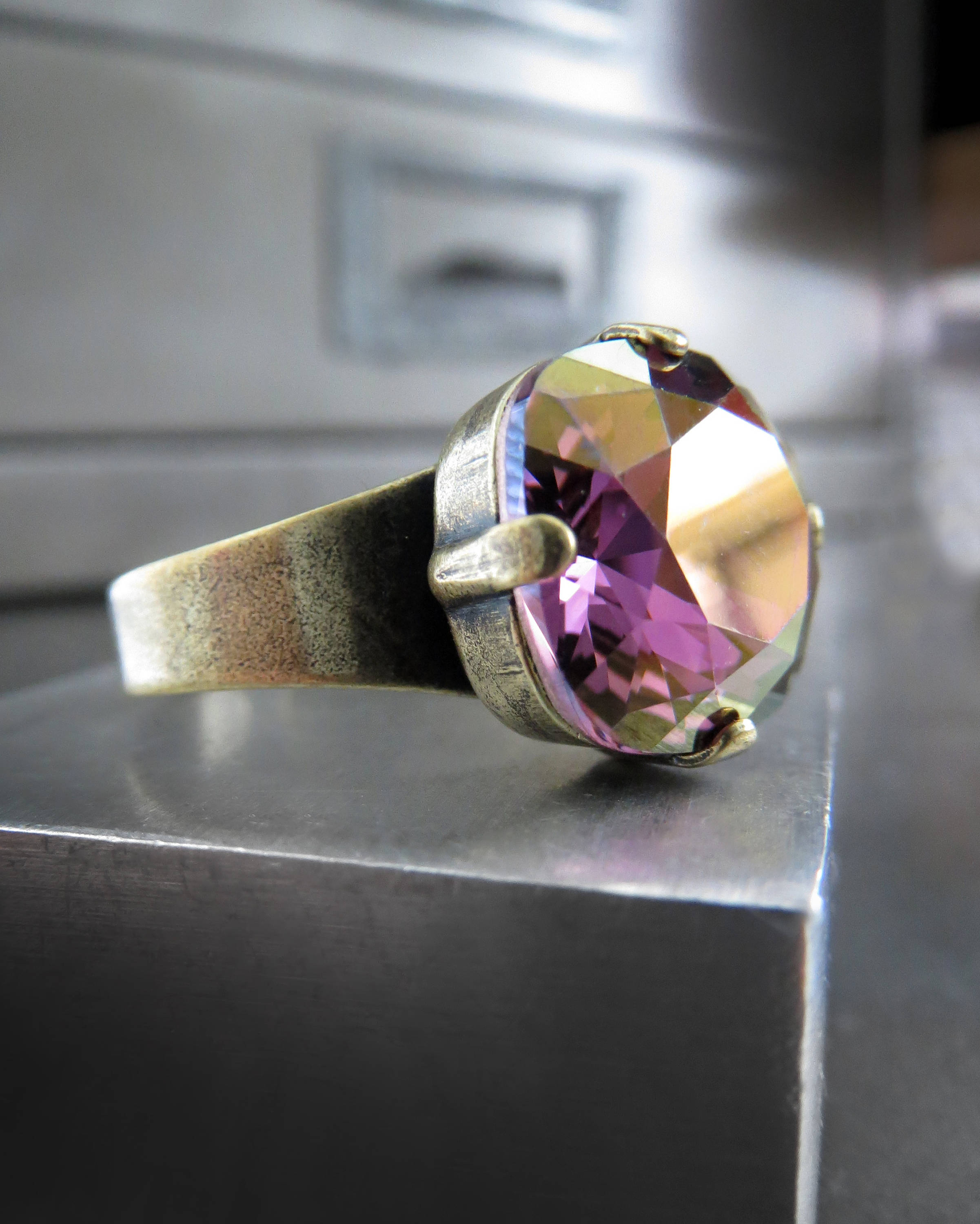 SALE - Gilded Royal Lilac Purple Crystal Ring