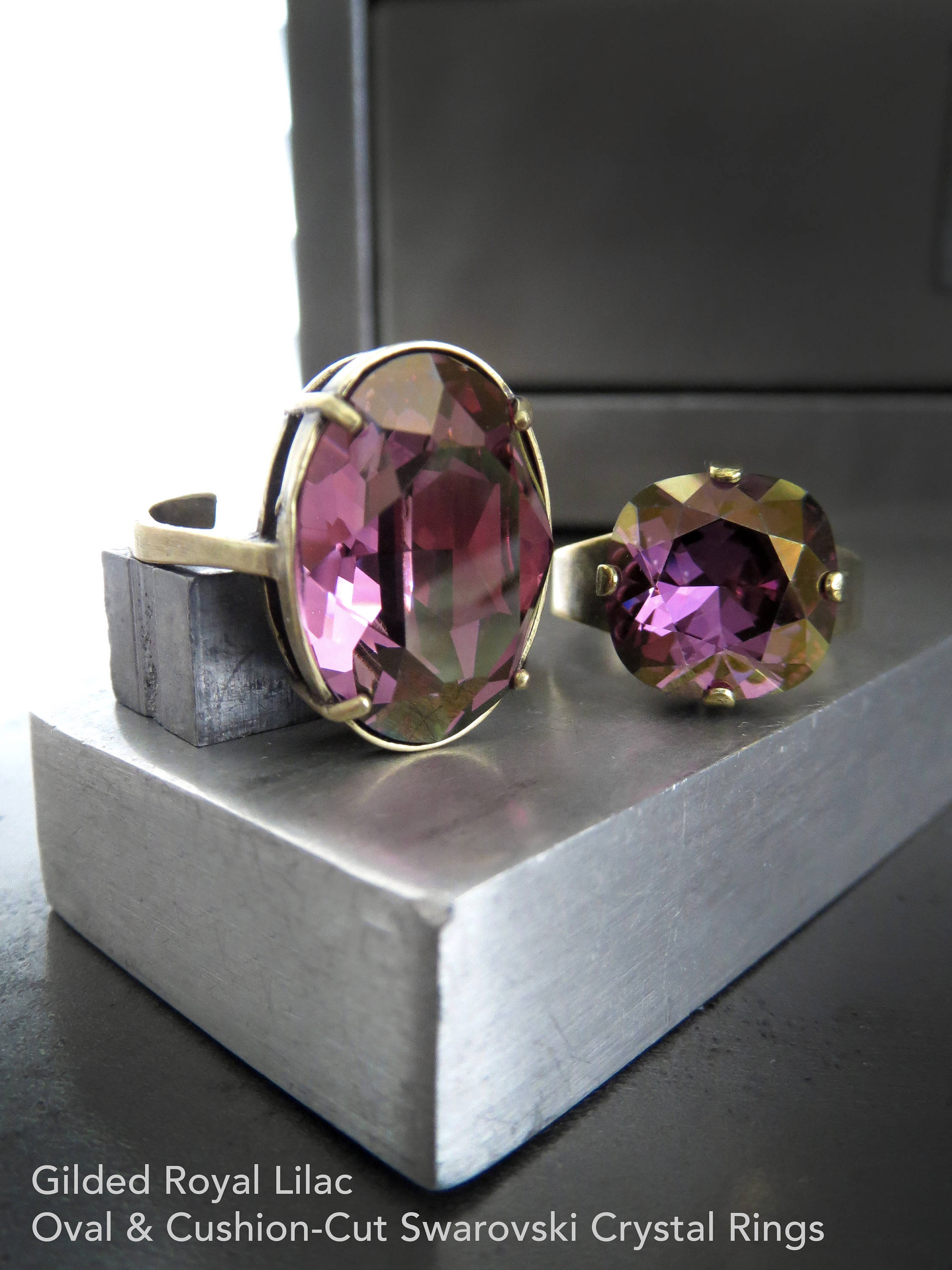 SALE - Gilded Royal Lilac Purple Crystal Ring