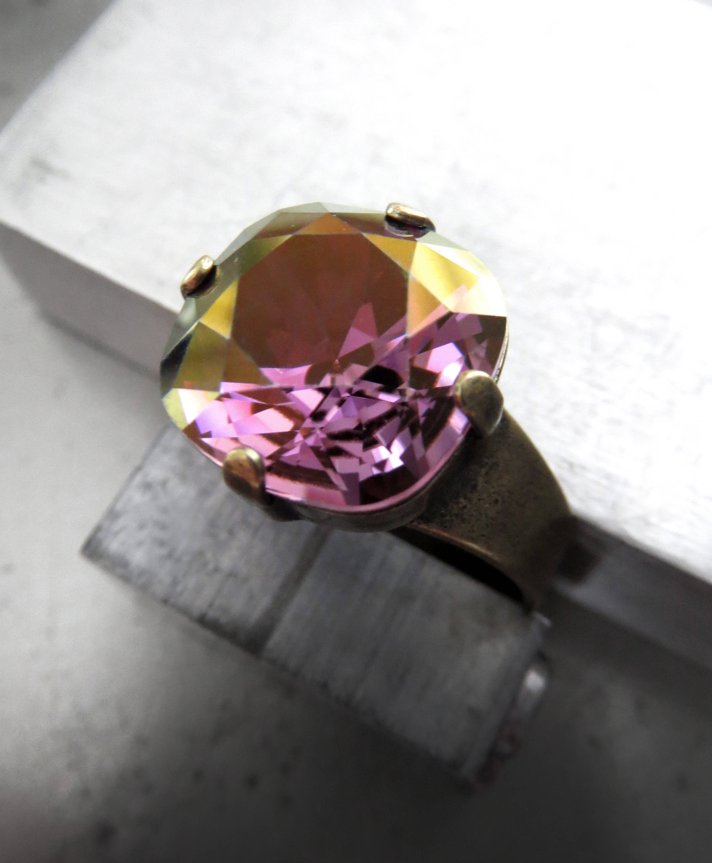 SALE - Gilded Royal Lilac Purple Crystal Ring