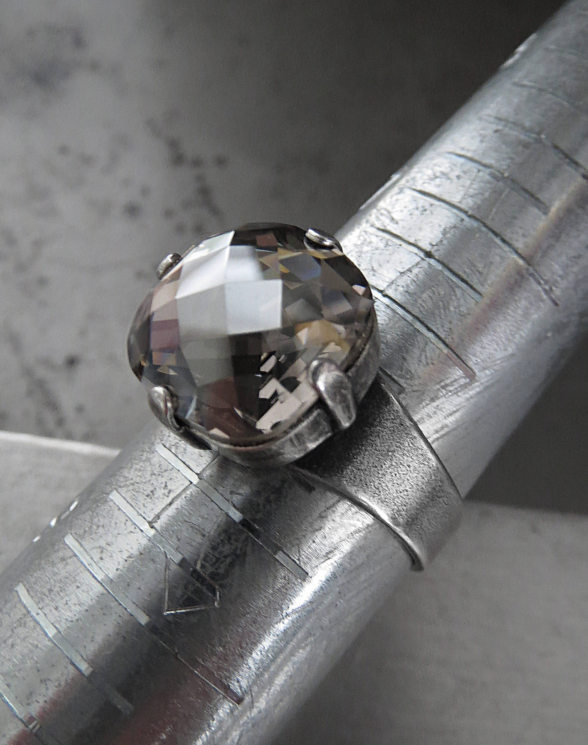 SILK SMOKE - Warm Silver Grey Crystal Ring - 2 Crystal Size Options