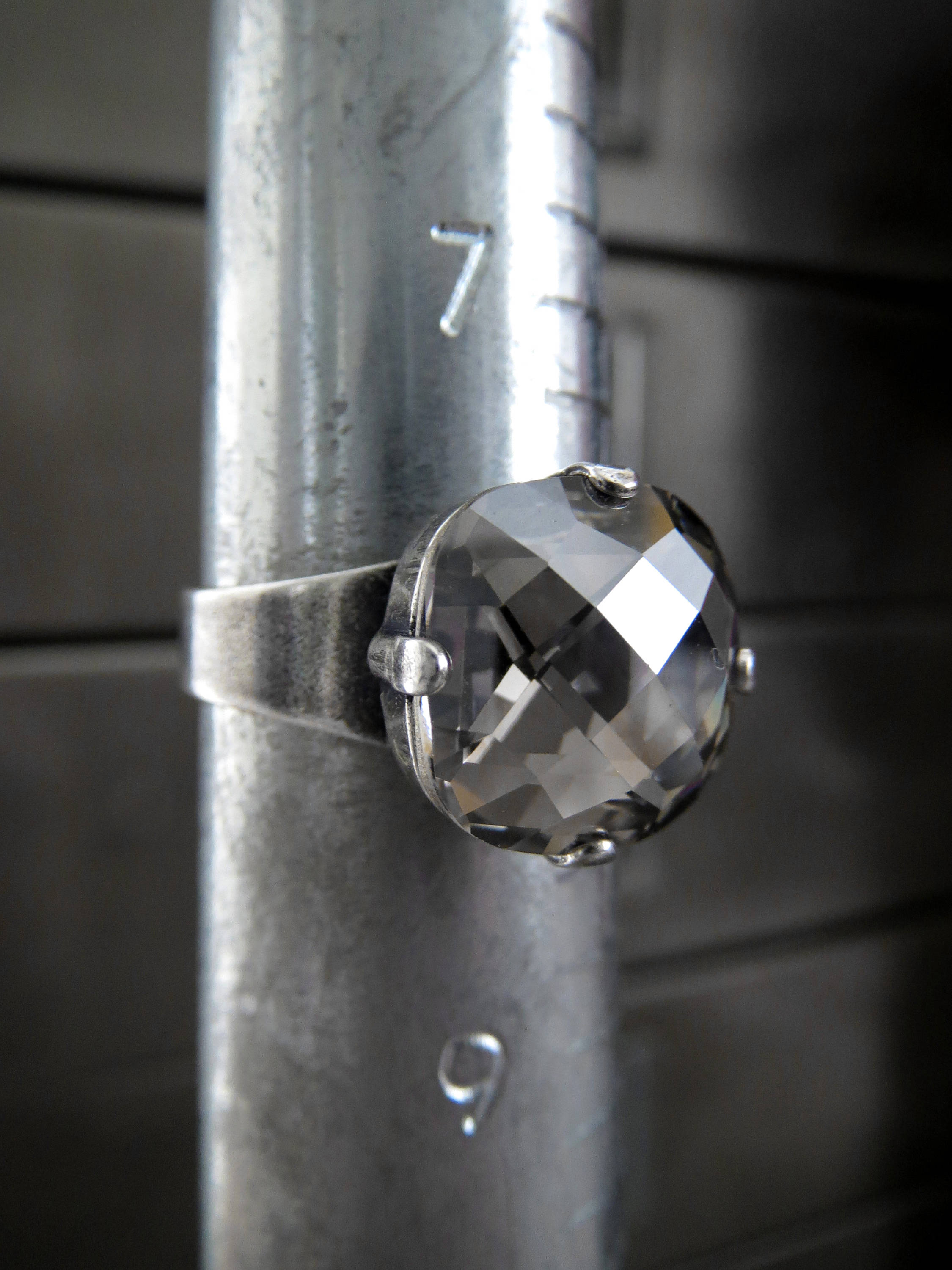 SILK SMOKE - Warm Silver Grey Crystal Ring - 2 Crystal Size Options