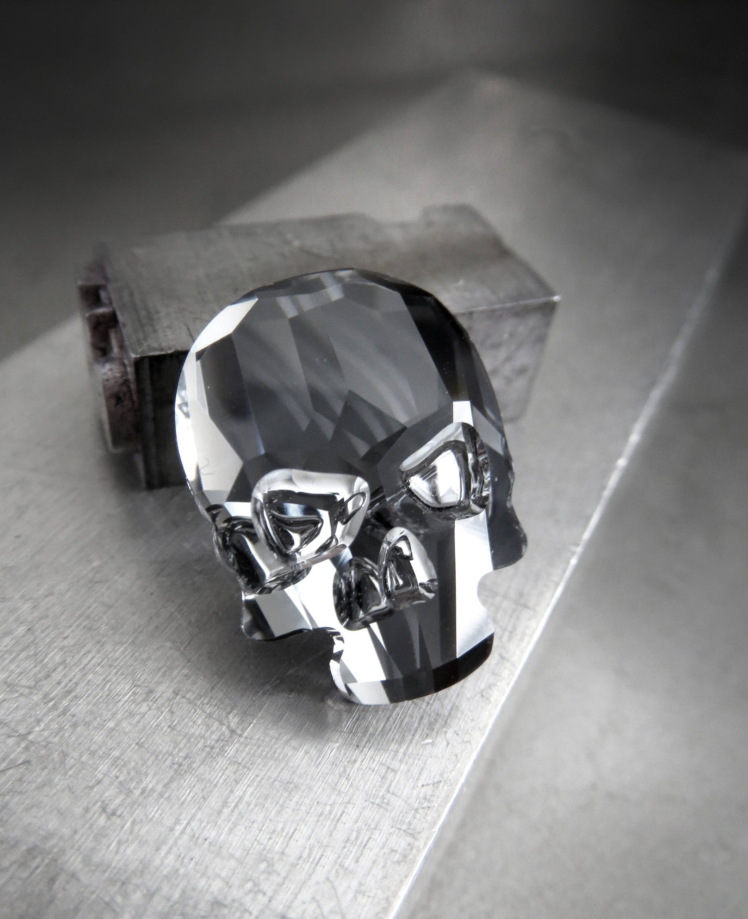 Small Crystal Skull Pin or Magnet - Midnight Black