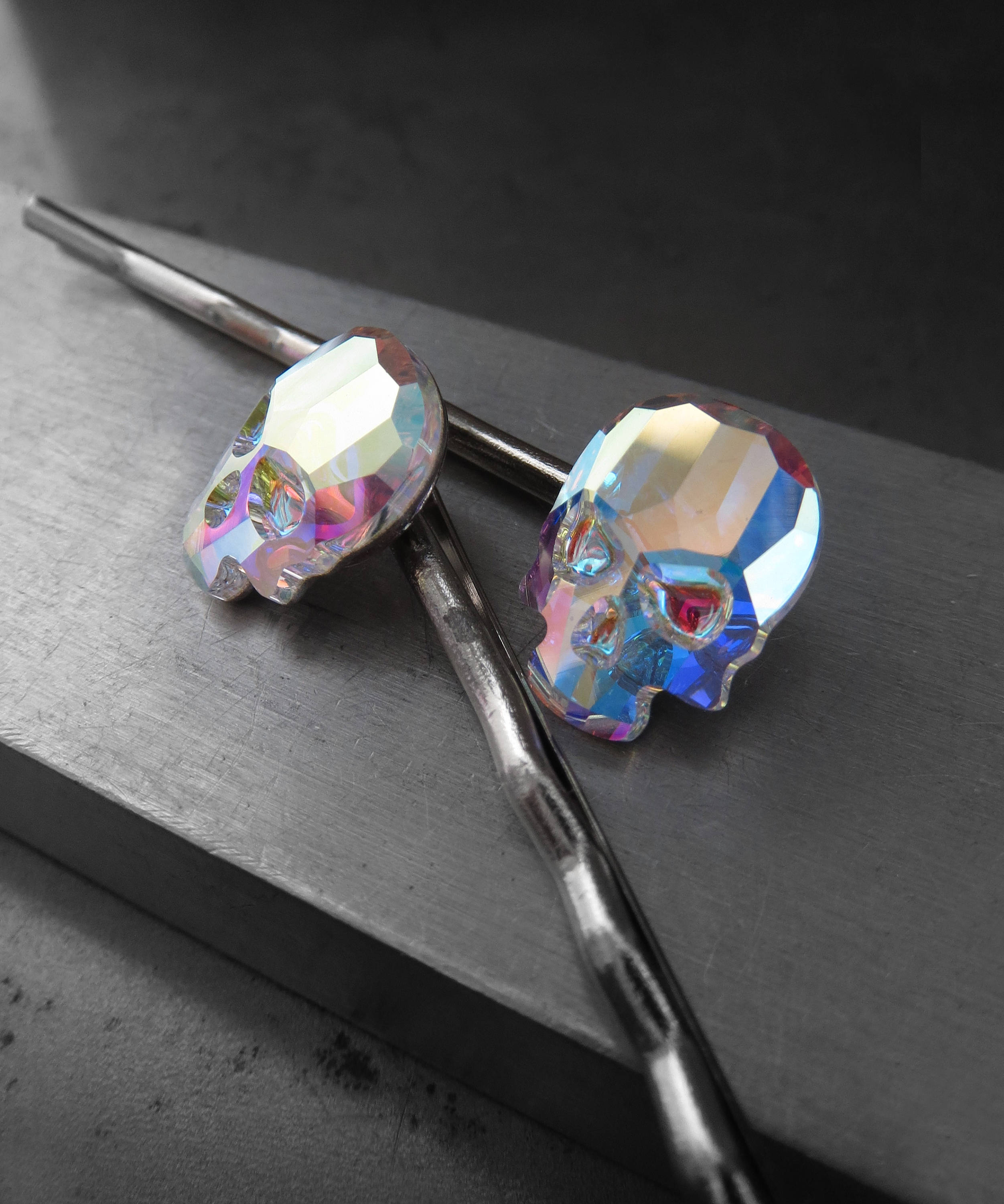 Iridescent Crystal Skull Hair Bobby Pins in Crystal AB - Set of 2