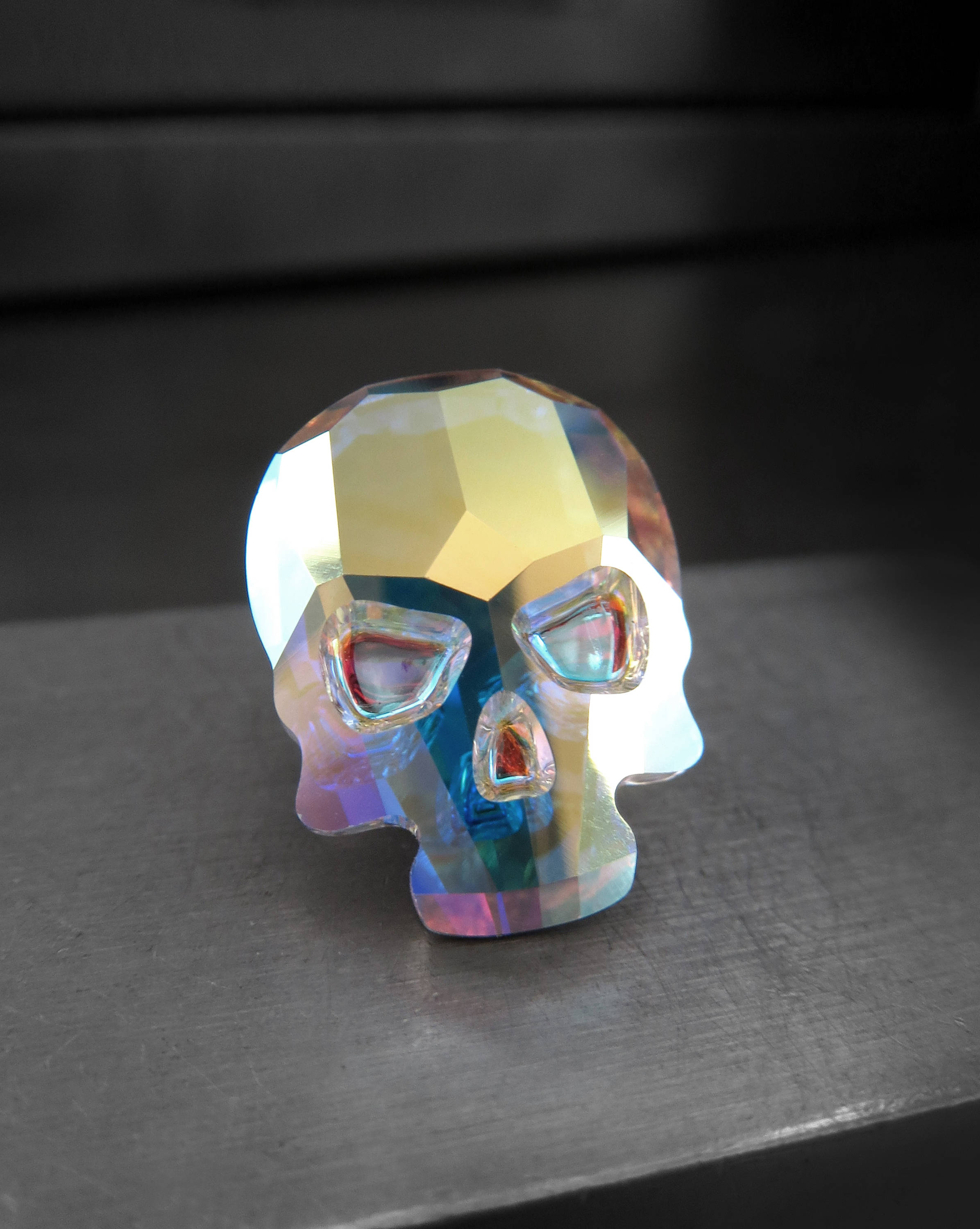 Small Sparkling Crystal Skull Pin or Magnet - Shimmer Iridescent AB