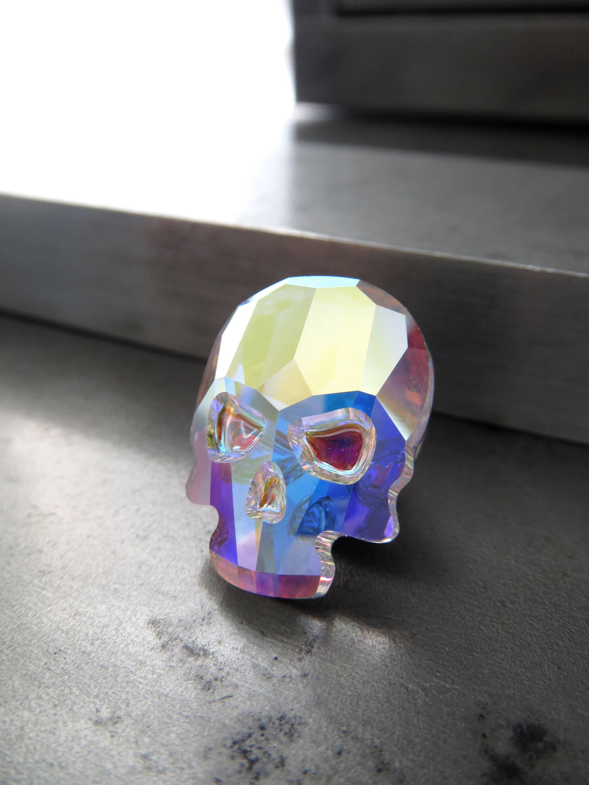 Small Sparkling Crystal Skull Pin or Magnet - Shimmer Iridescent AB