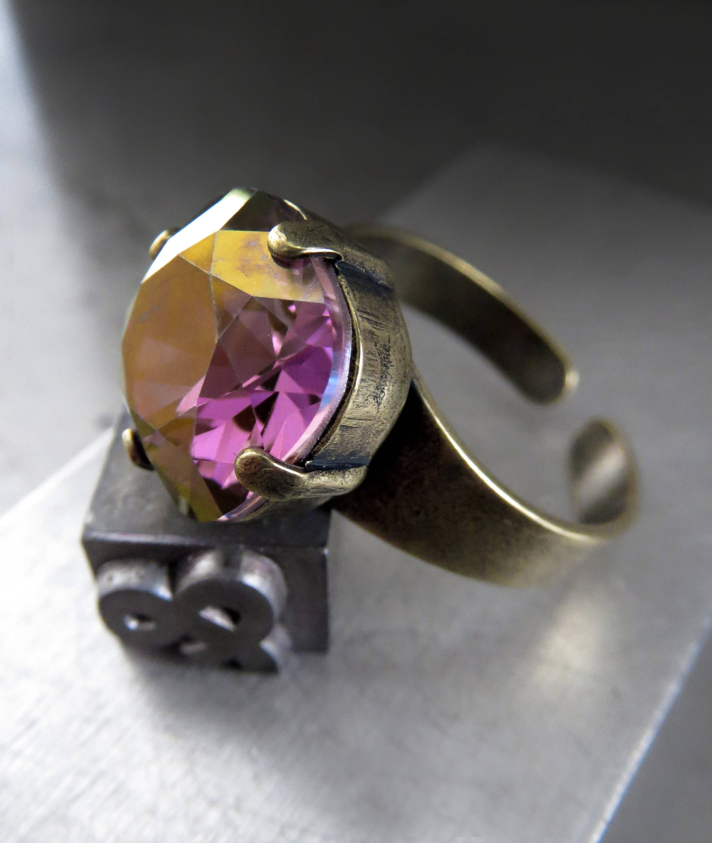 SALE - Gilded Royal Lilac Purple Crystal Ring
