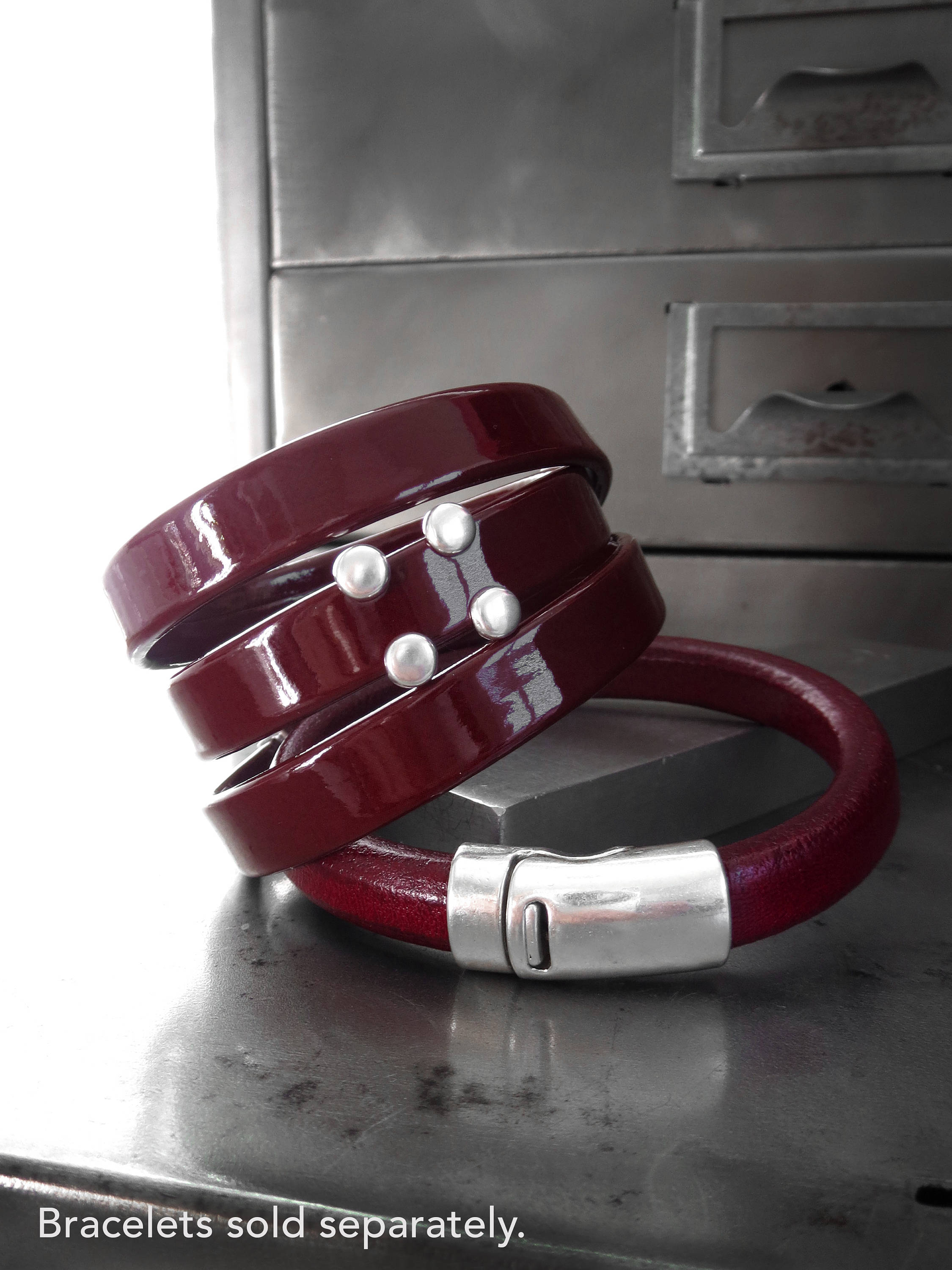 Oxblood Red Leather Bracelet with Silver Magnetic Clasp - Unisex