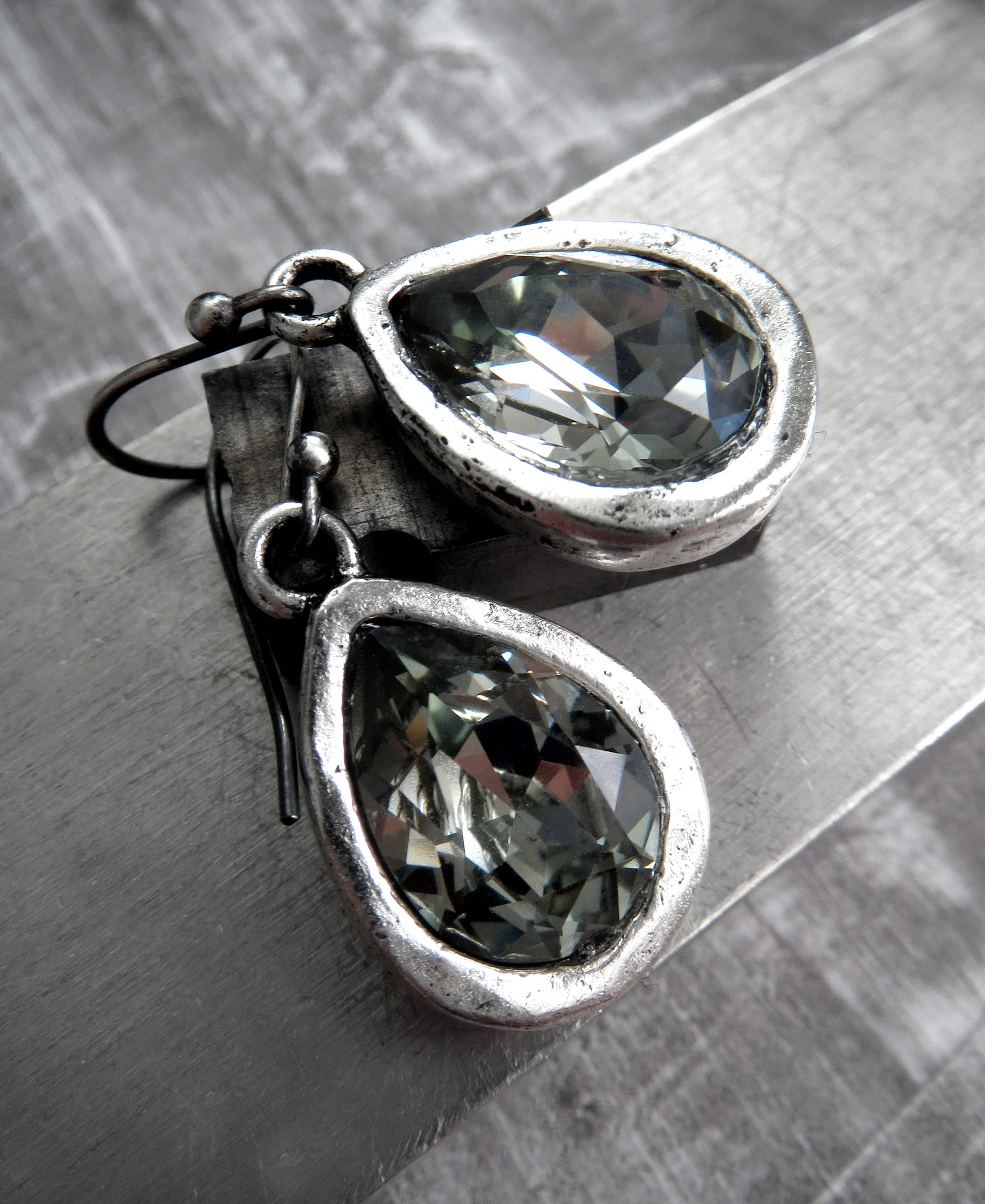 GRACE - Black Diamond Crystal Teardrop Earrings