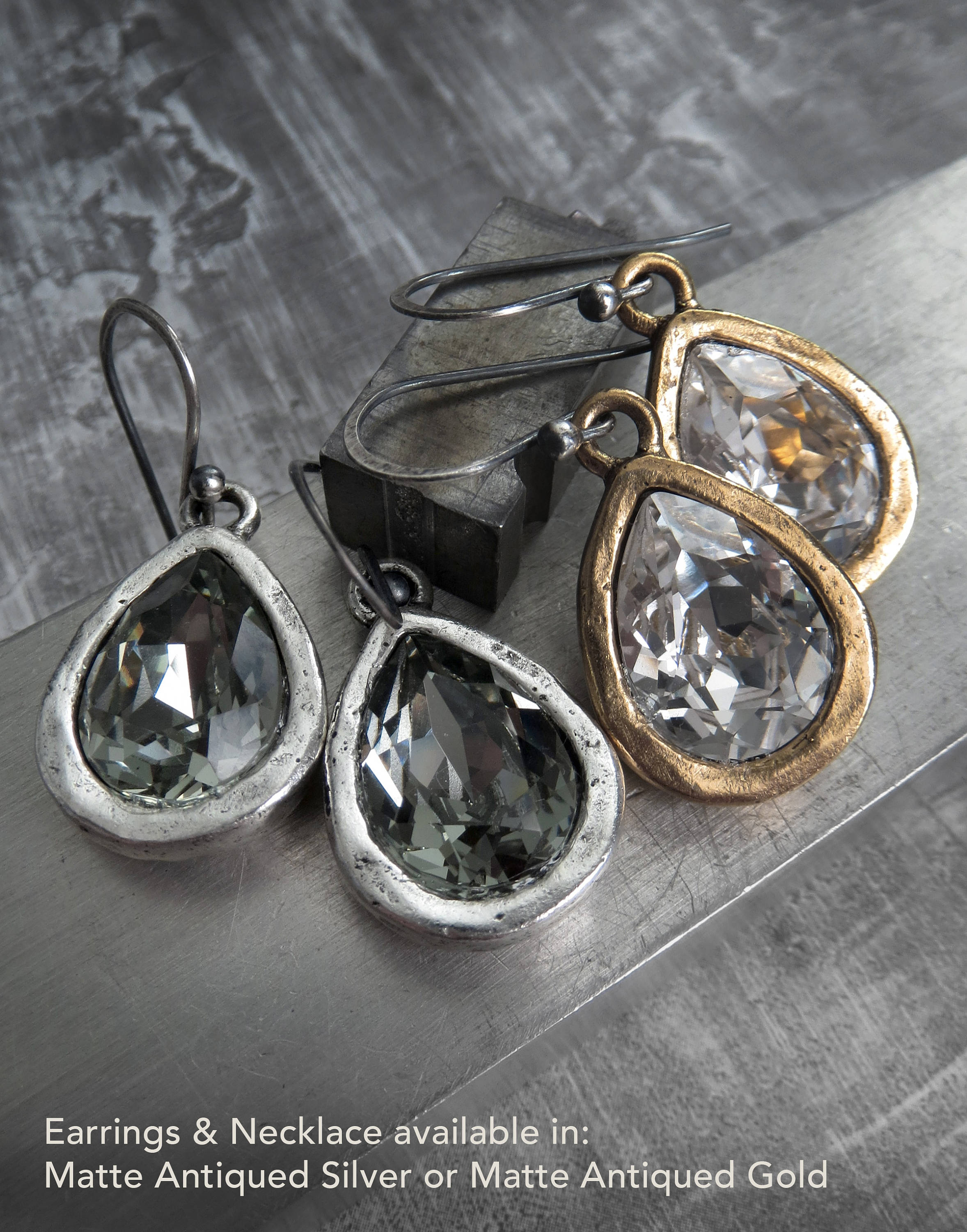 GRACE - Black Diamond Crystal Teardrop Earrings