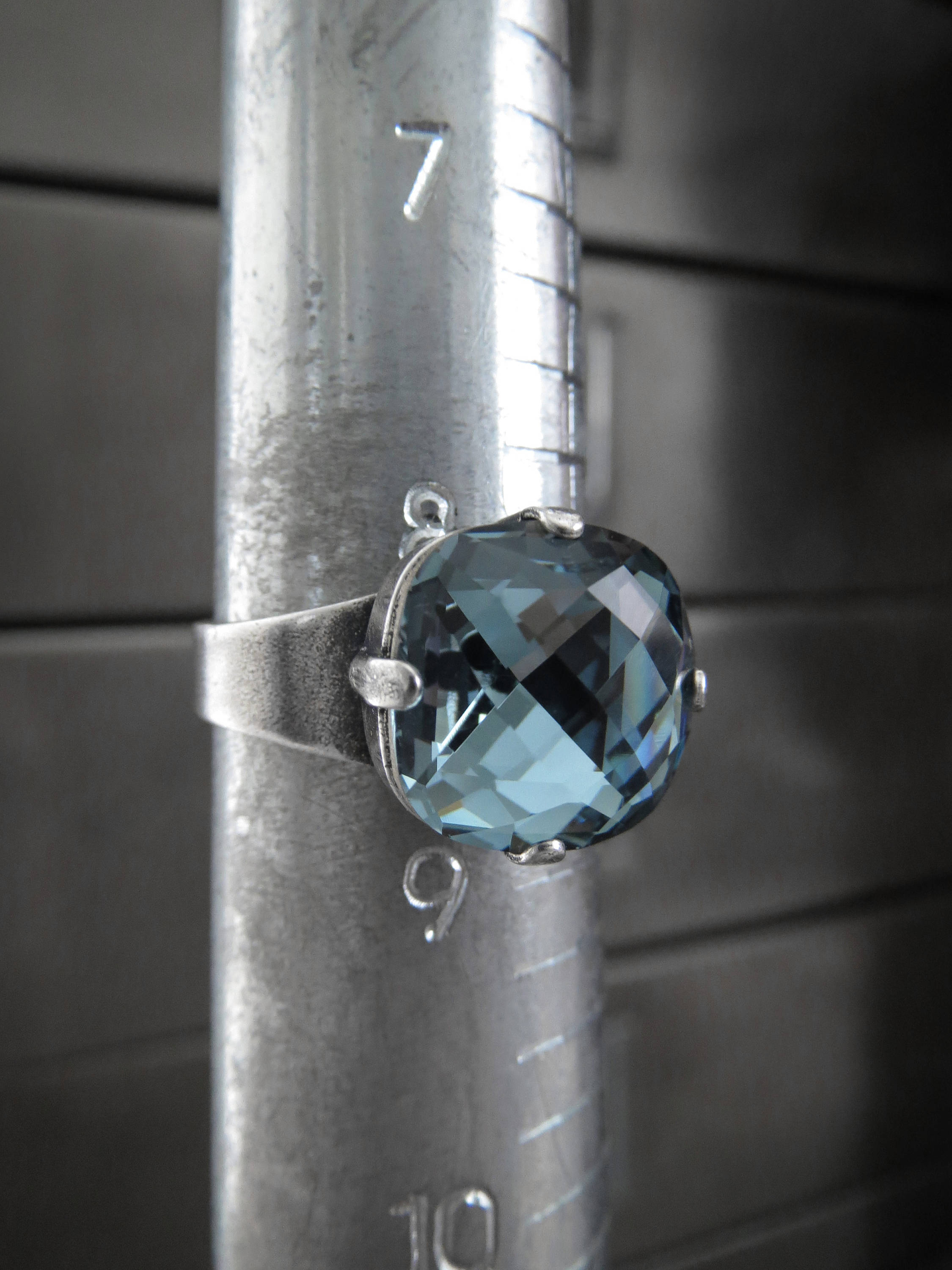 Slate Blue Swarovski Crystal Ring - Cushion Cut Square Crystal Ring