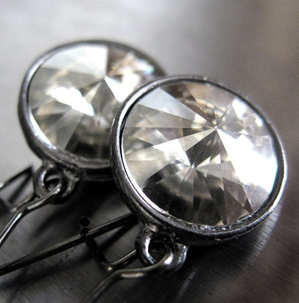 MOONLIGHT -  Crystal Rivoli Earrings - Silver Shade