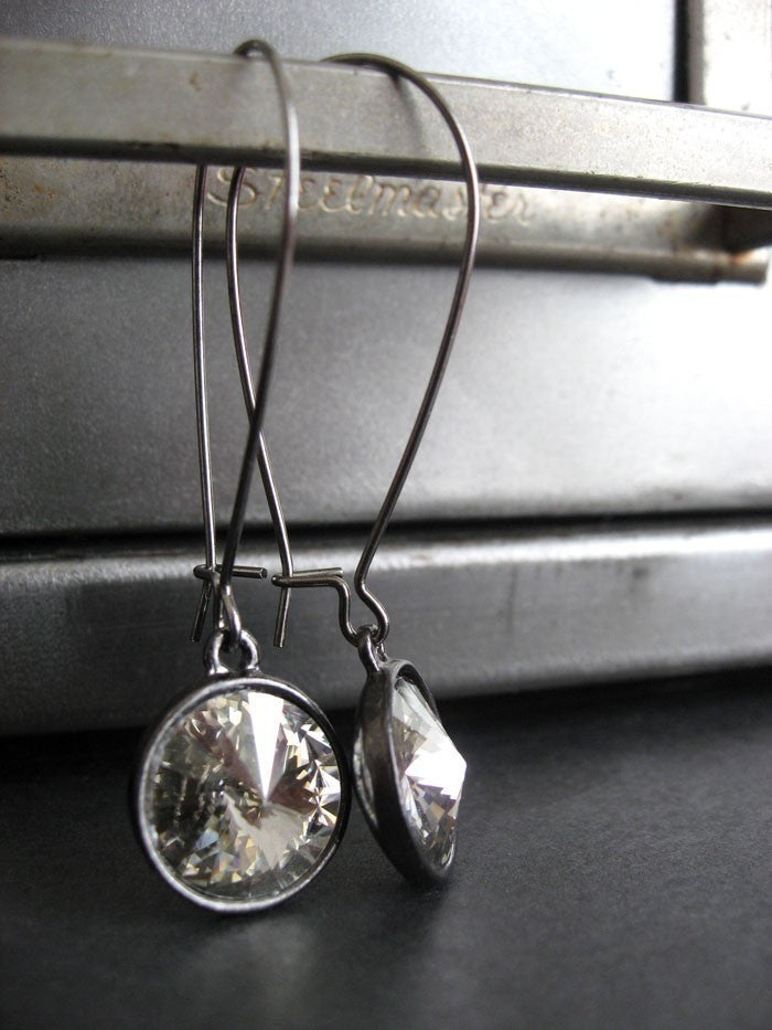 MOONLIGHT -  Crystal Rivoli Earrings - Silver Shade