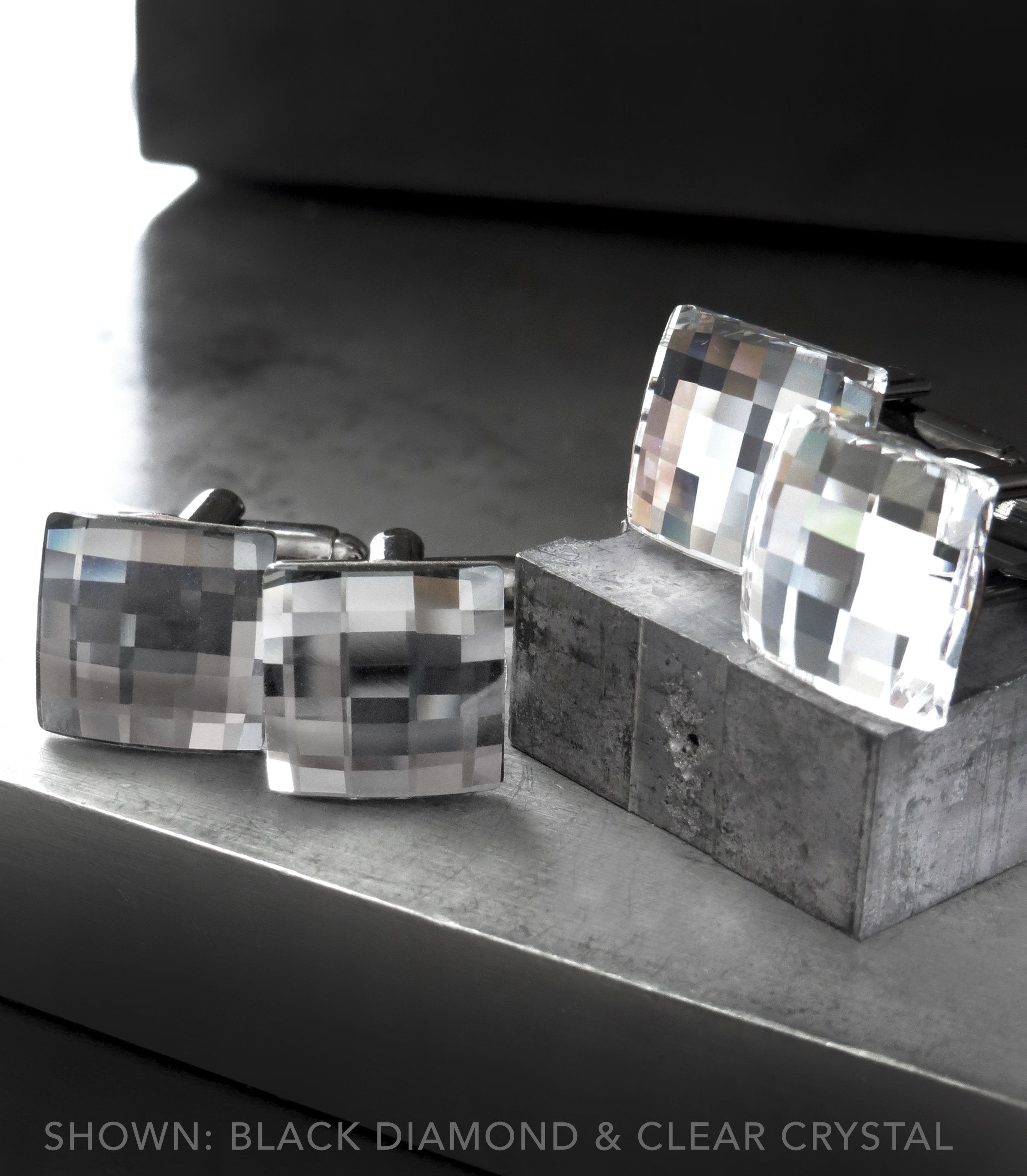 Mirror Cuff Links with Clear Swarovski Crystal - Square Wedding Cufflinks for Groom, Grooms Gift, Groomsmen, Husband, Boyfriend, Fathers Day