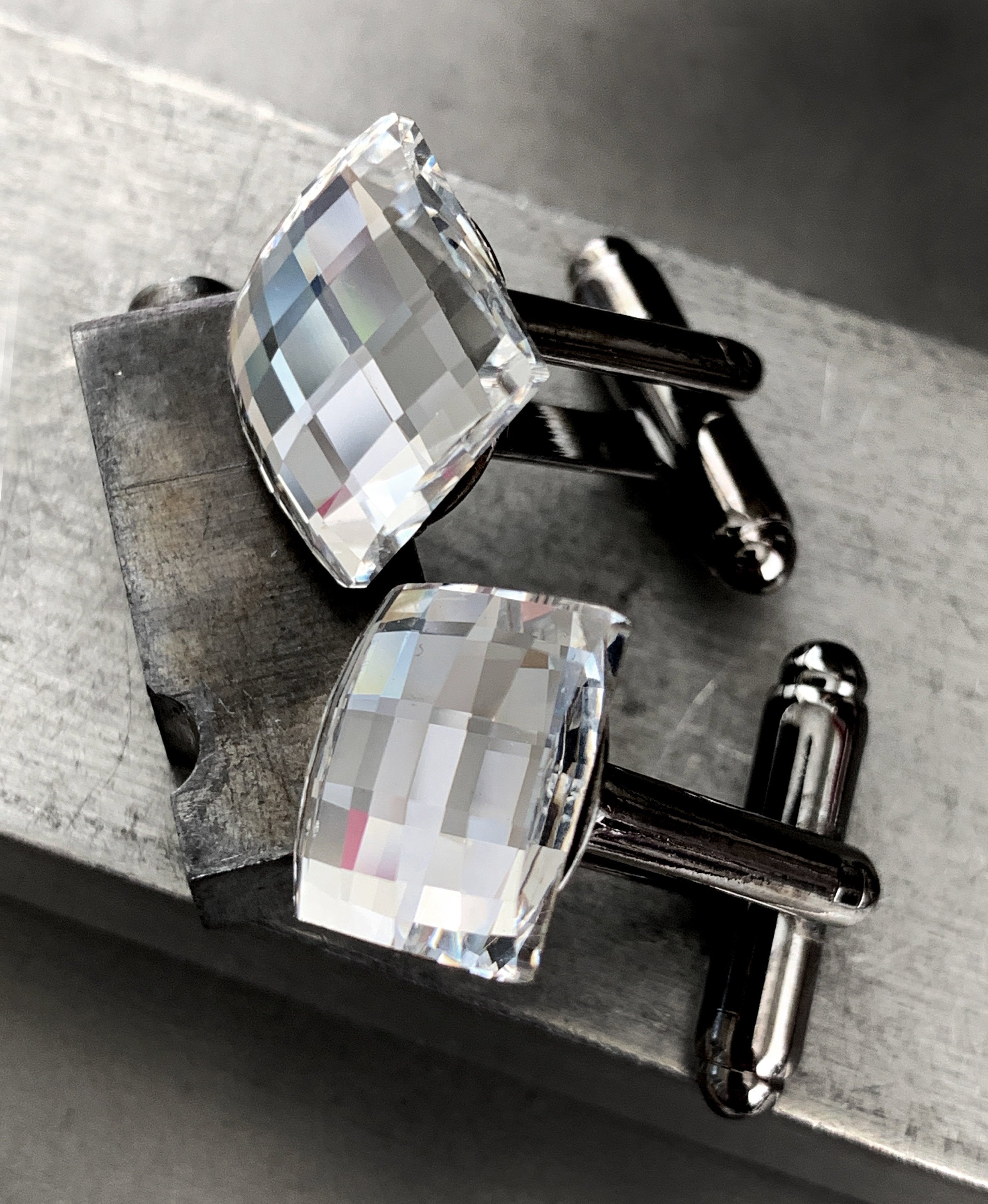 Mirror Cuff Links with Clear Swarovski Crystal - Square Wedding Cufflinks for Groom, Grooms Gift, Groomsmen, Husband, Boyfriend, Fathers Day